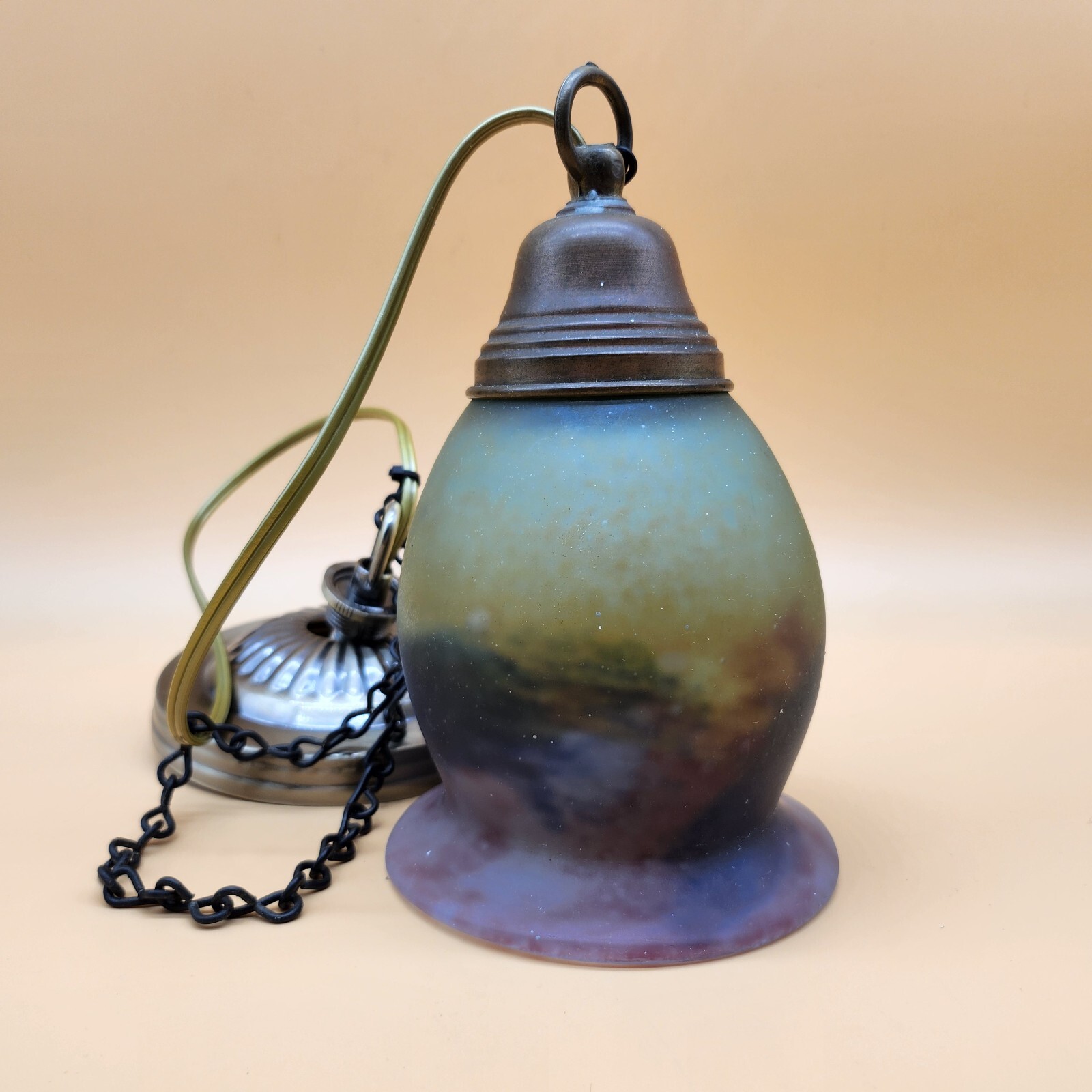 Vintage Art Glass Hanging Ceiling Pendant Light Fixture