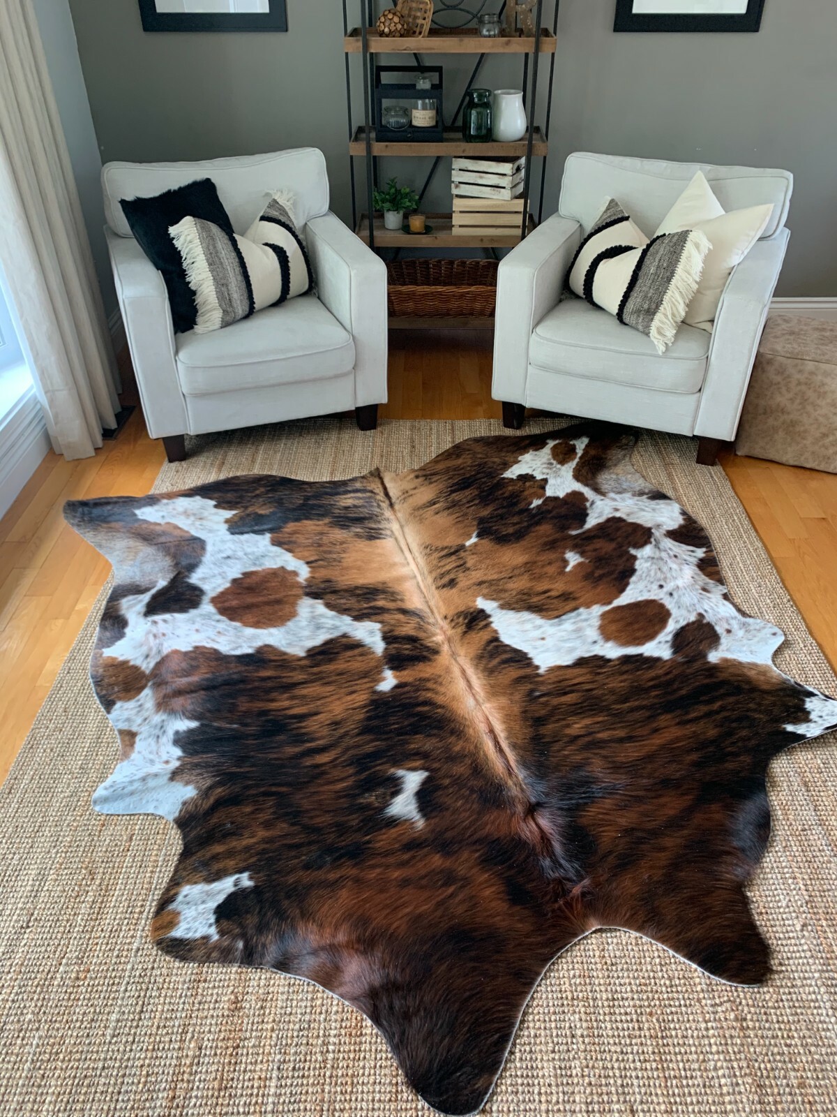 Tricolor Cow Hide Real Skin Leather Rug - Average Size 6X6 feet New Cowhide Rug