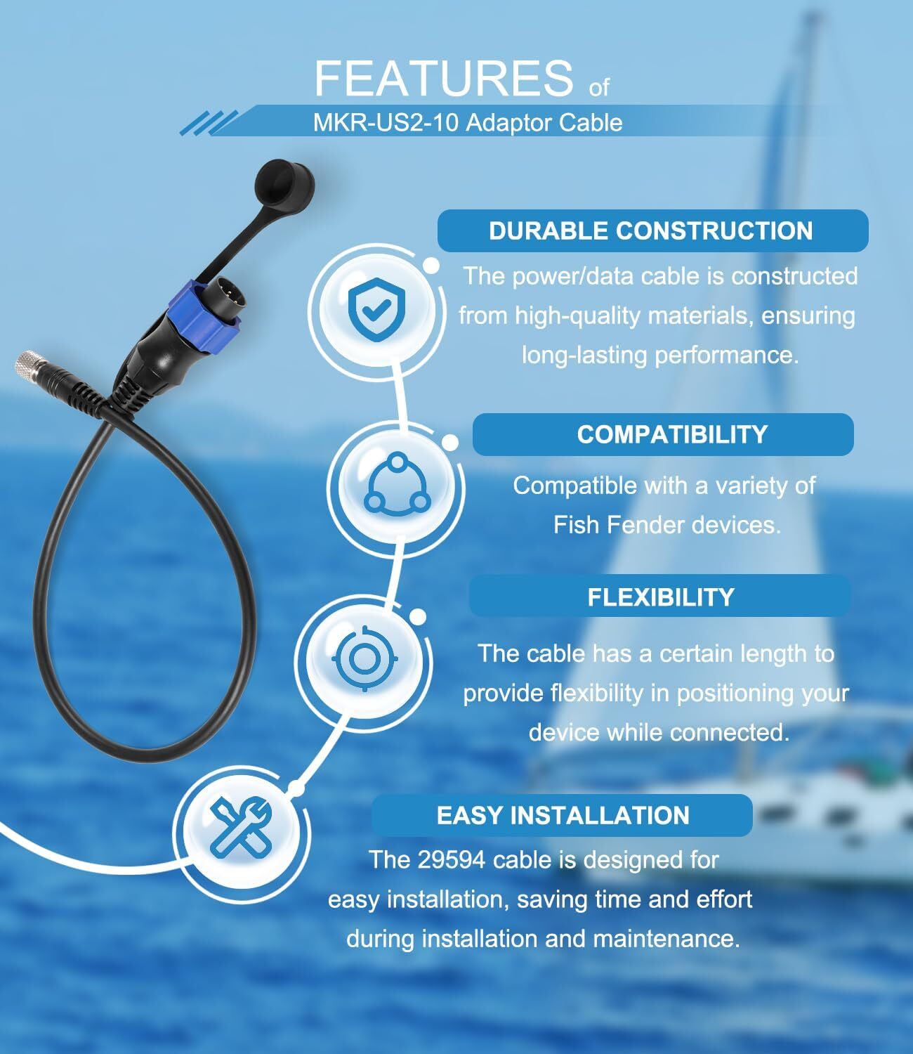 MKR-US2-10 US2 Lowrance Adapter Cable for Sonar or Fishfinder DualBeam Plus
