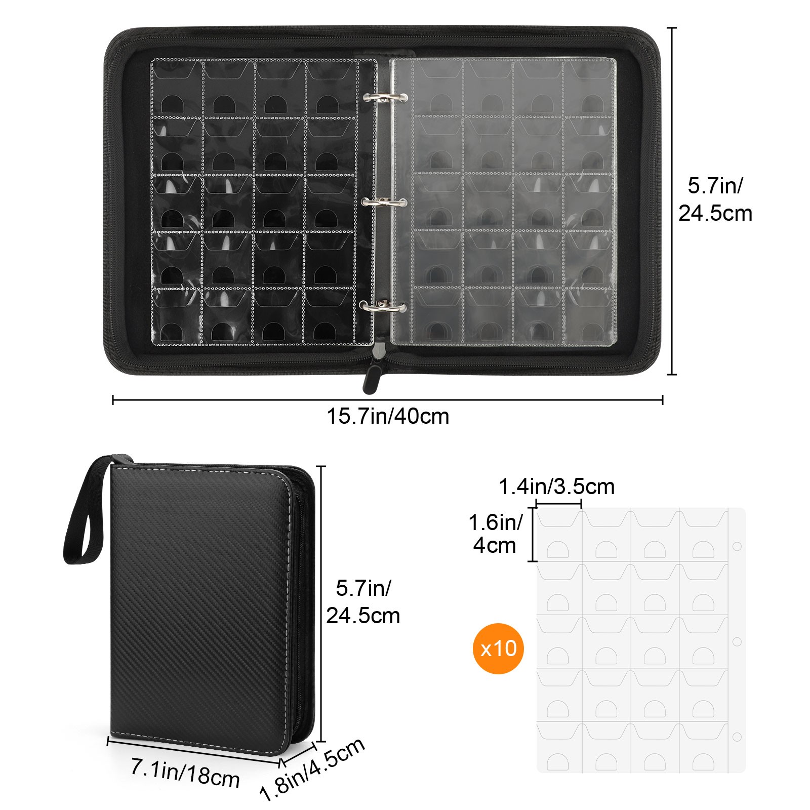 200 Pockets Coin Flip Storage Binder PU Leather Coin Collection Book with Zipper