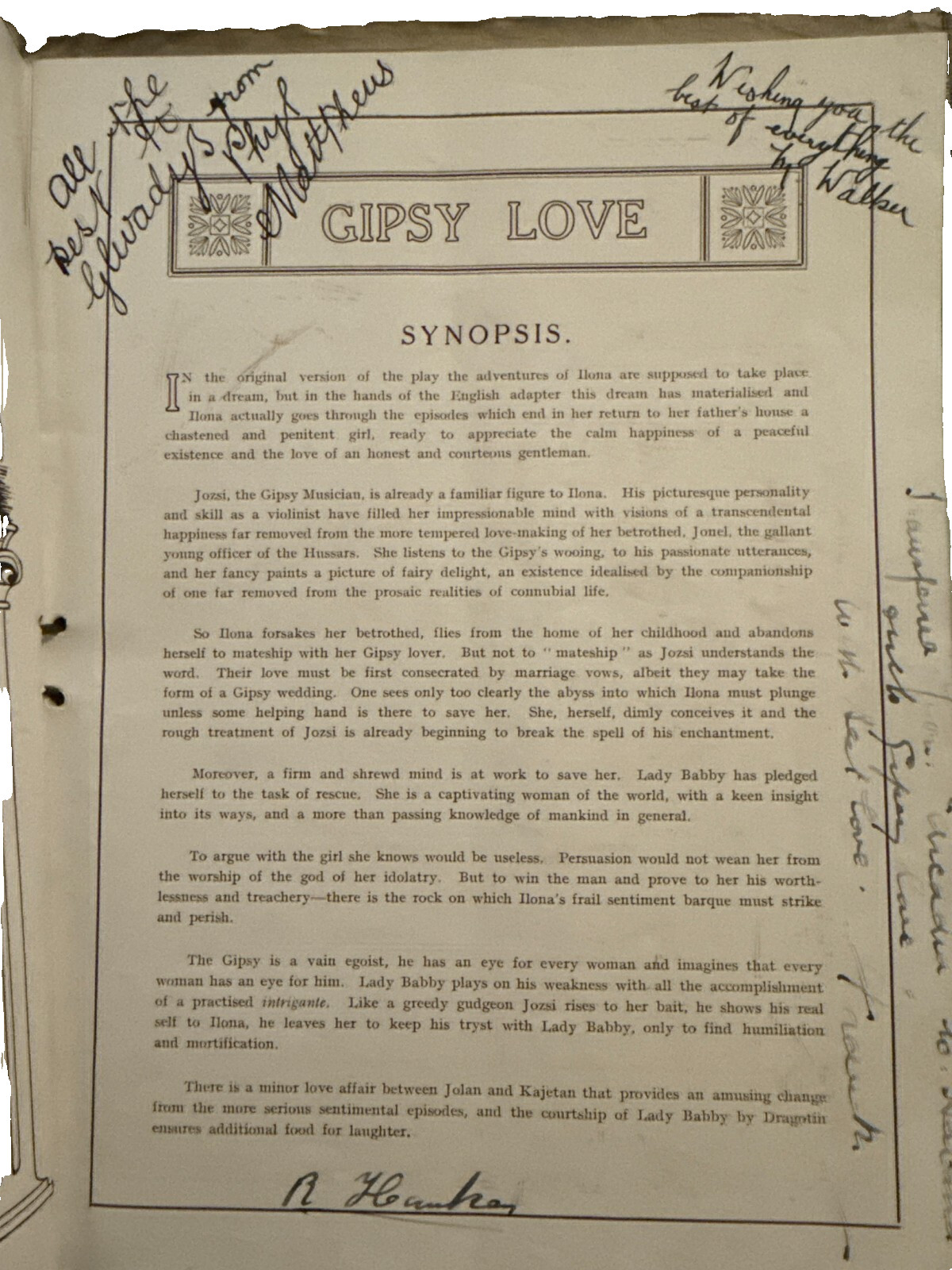 Antique 1925 Signed Theatre Programme "Gipsy Love" Grand Theatre Leeds Autograph