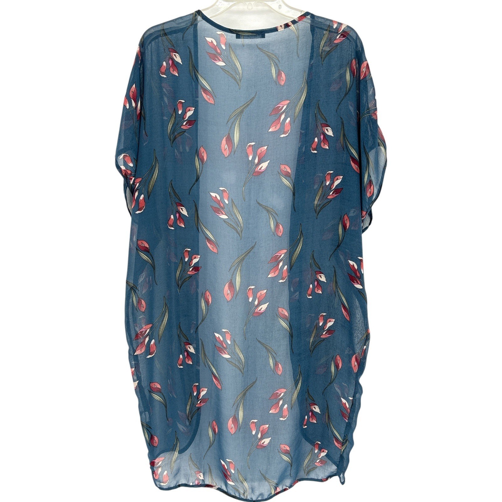 Sheer Floral Kimono Duster Women One Size Open Front Boho Hippie Lightweight