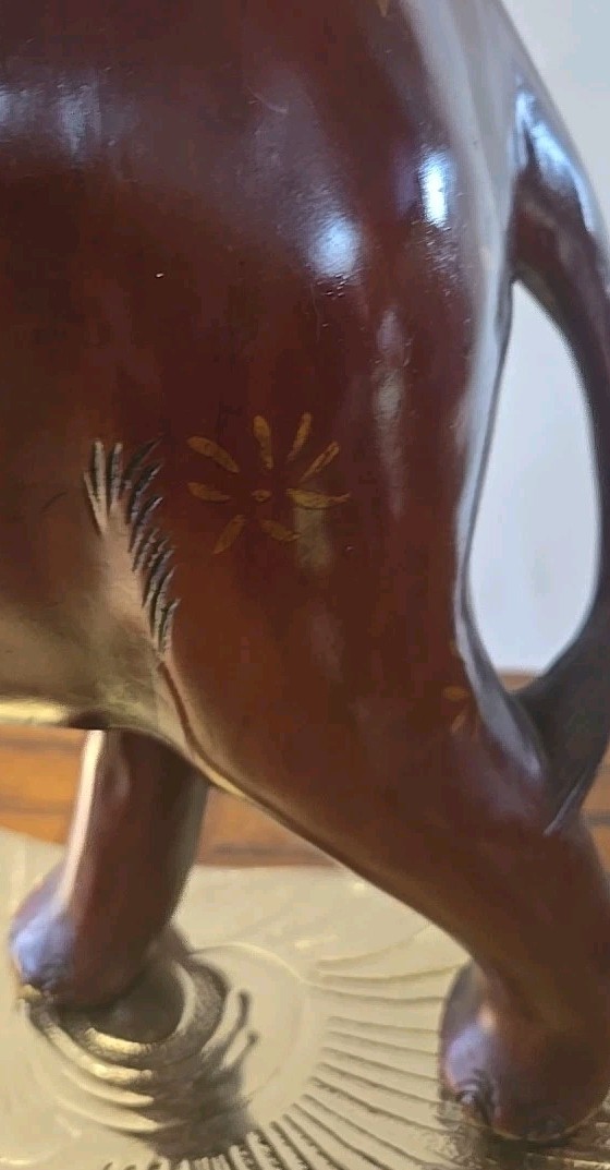 Elephant- Hand Crafted-Soild Wood- Beautiful Accent Painting On Saddle 12"