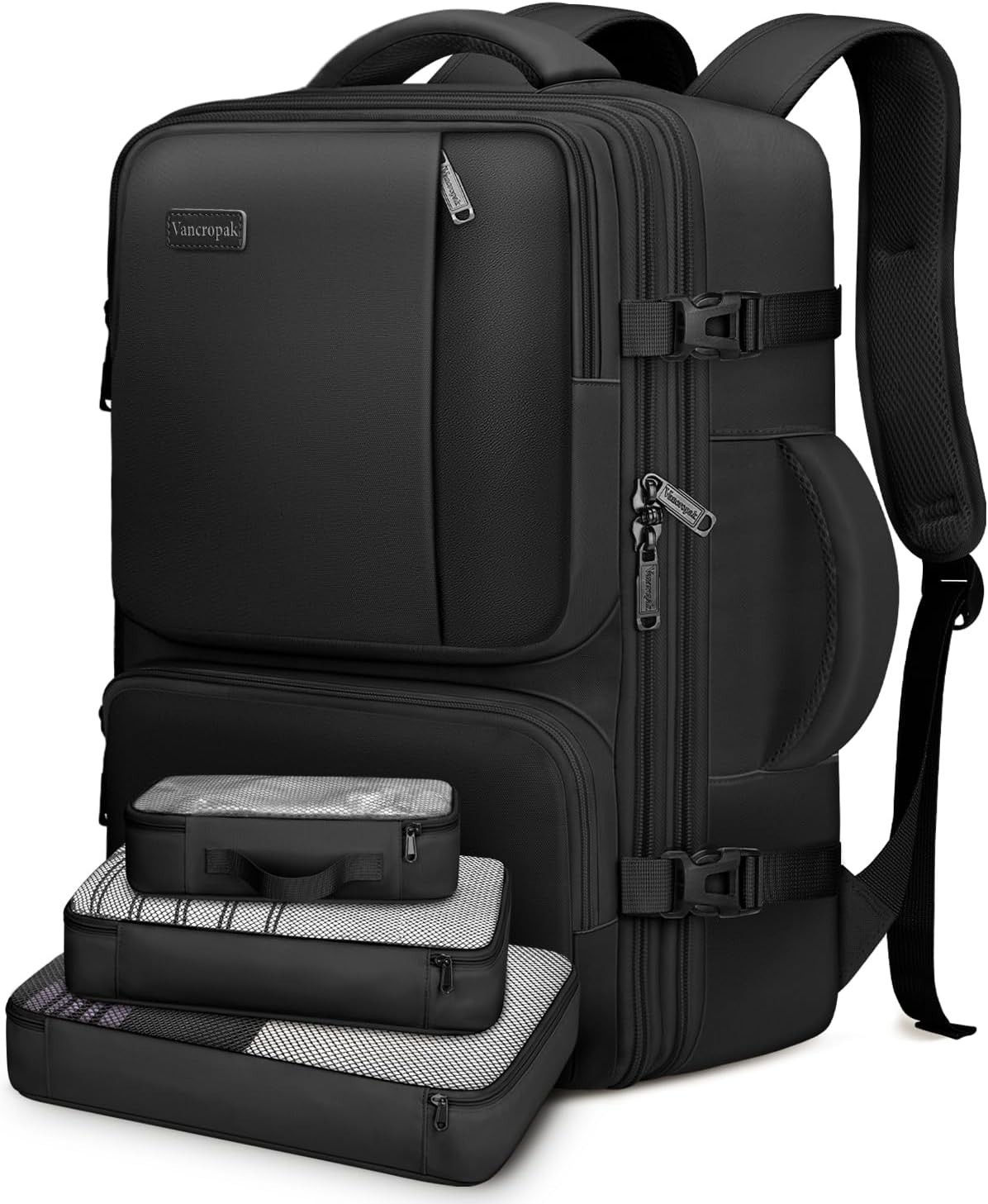 Vancropak 47L Expandable Carry On Travel Backpack w/3 Cubes Flight Approved