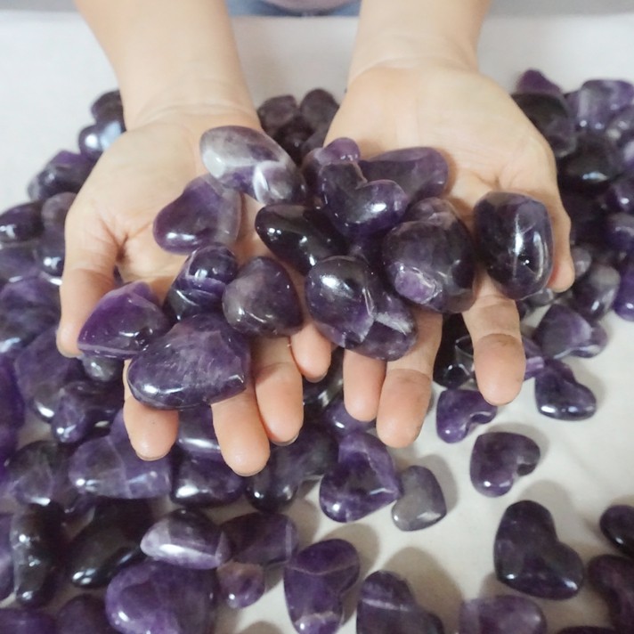 11LB 180Pcs Natural Purple Amethyst Quartz Crystal Heart Carved Healing Brazil