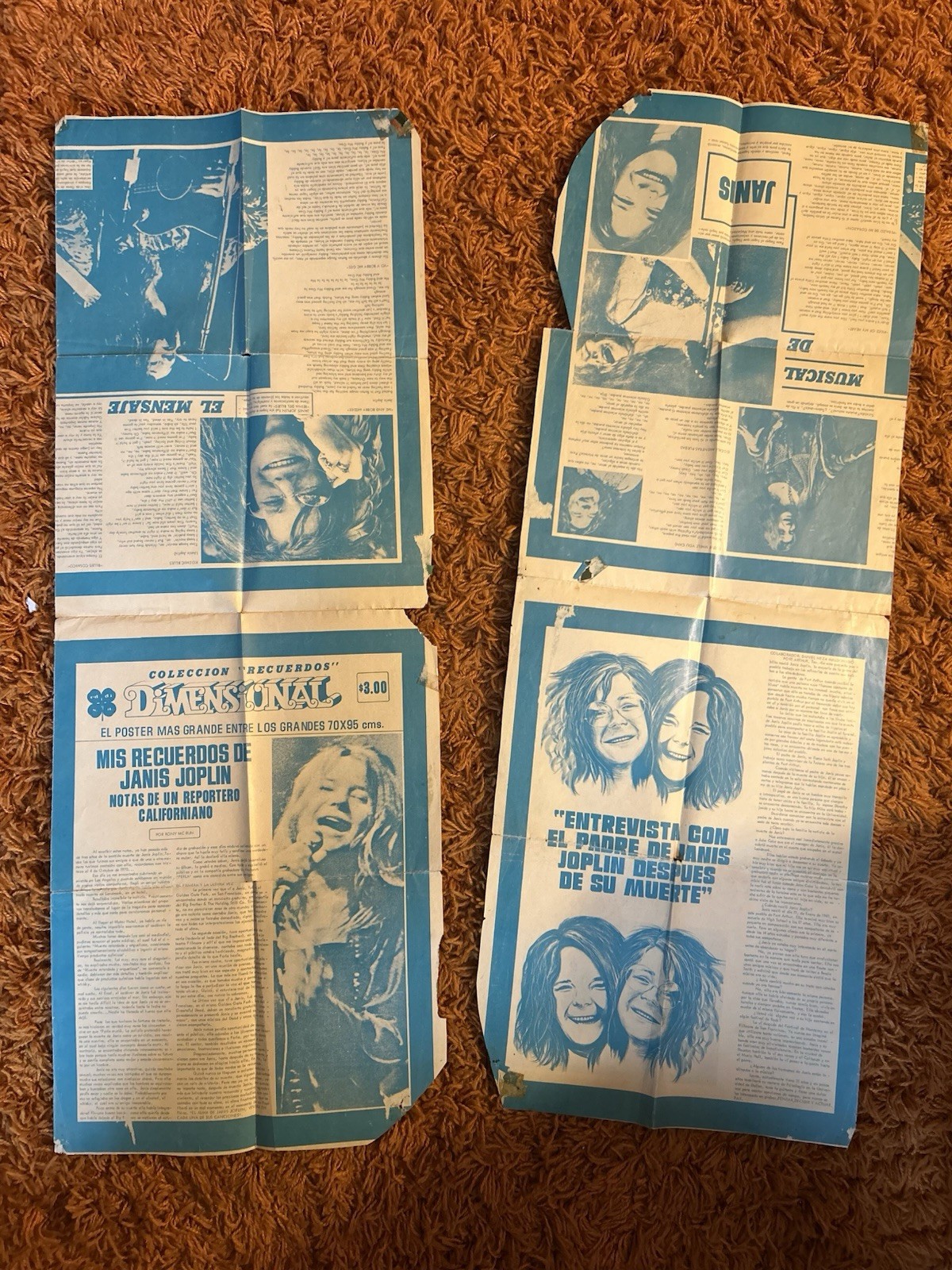 Janis Joplin Large Vintage Poster Memorial Spanish Magazine SEE CONDITION