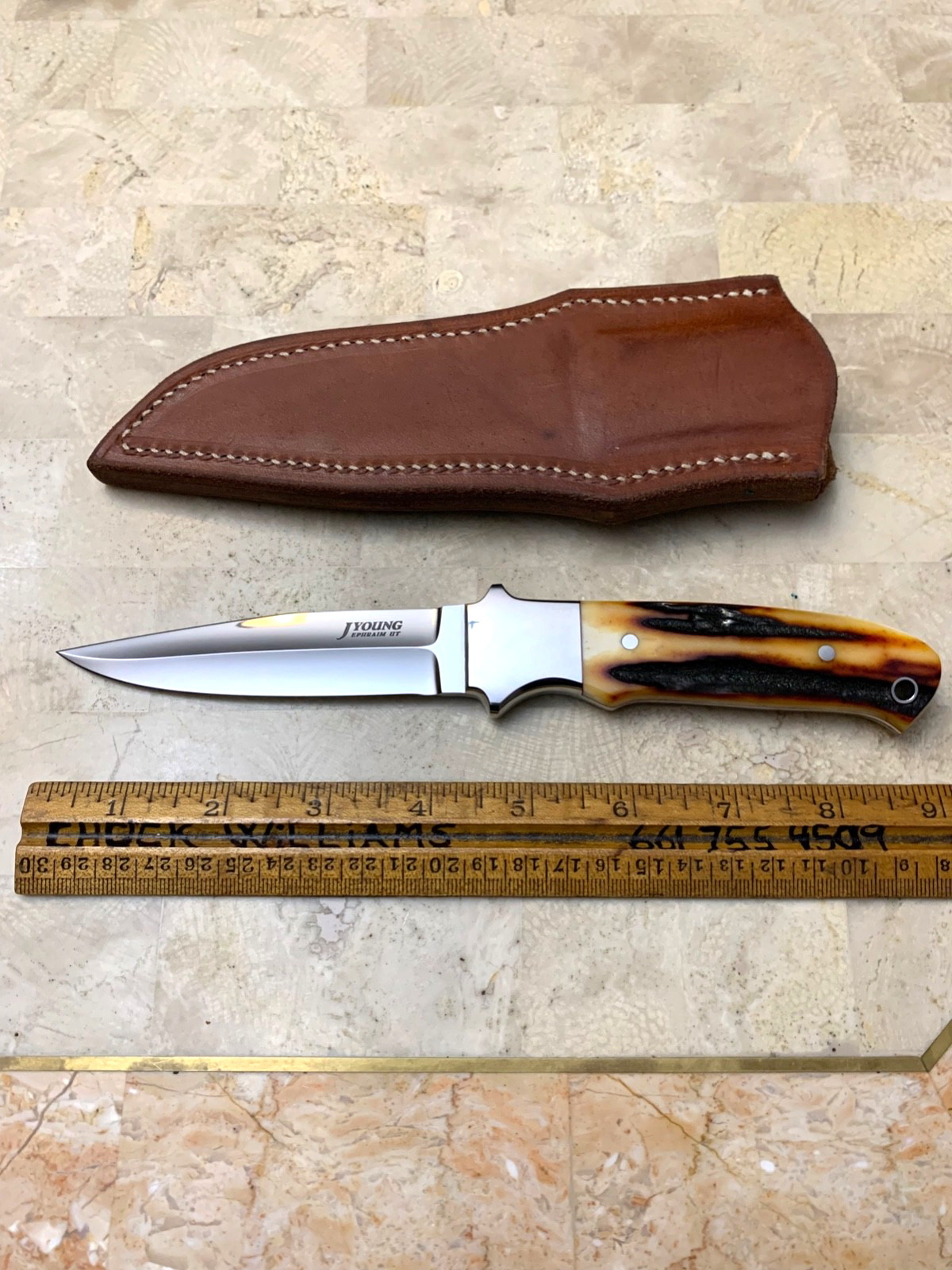 John Young Ephraim UT Bob Loveless Style Beautiful Stag Handle Sheath Never Used