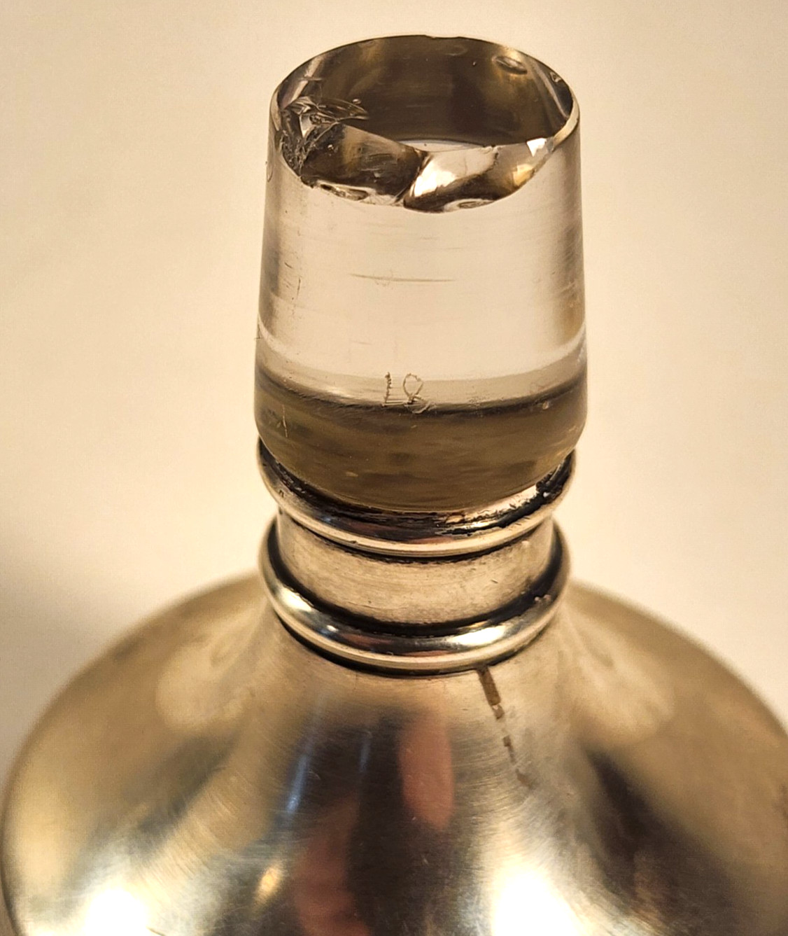 CUT GLASS DECANTER / BOTTLE with GORHAM STERLING SILVER STOPPER