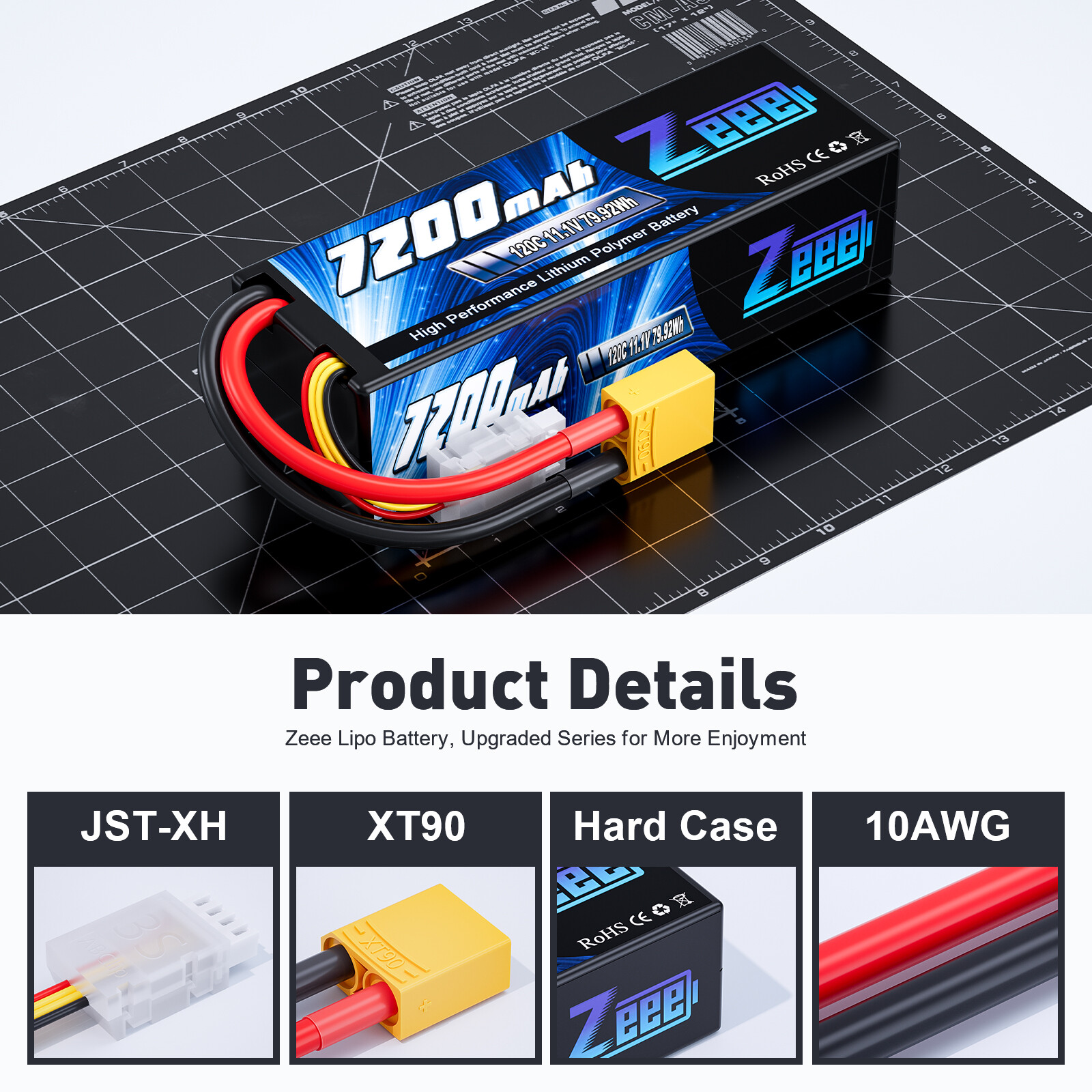 2x Zeee 3S LiPo Battery 7200mAh 11.1V 120C XT90 for 1/8 1/10 RC Car Truck Buggy