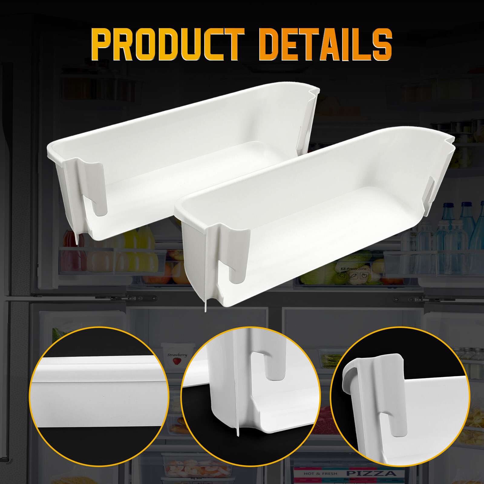 2-Pack 240323001 Door Bin Shelf White Lower ABS For Frigidaire Refrigerator