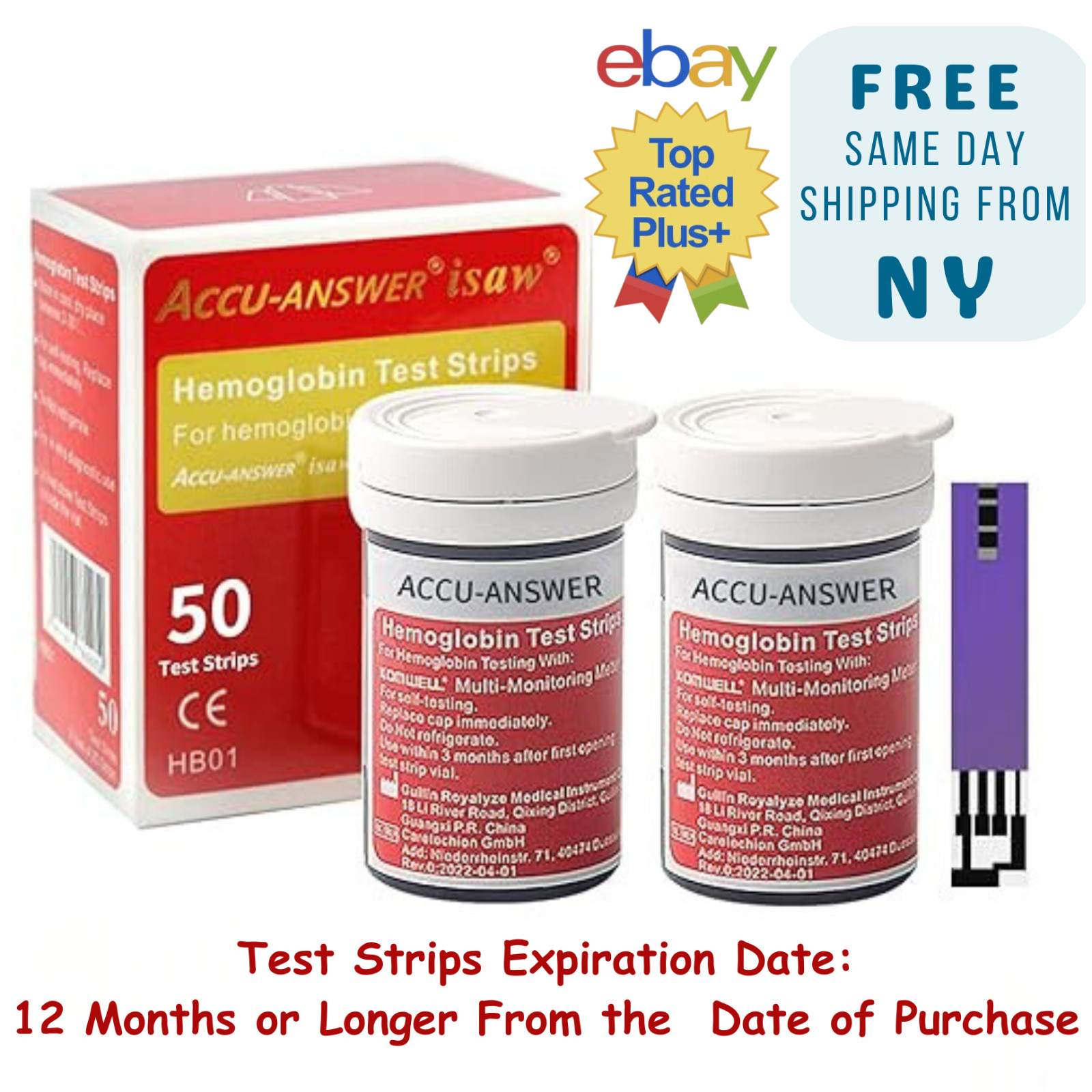 Accu-Answer iSaw Hemoglobin Test Strips-50 Test Strips Total