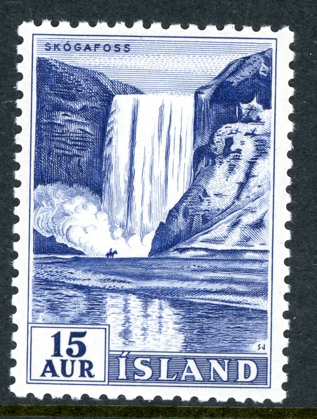 Iceland 1956 Waterfall 15a Blue Scott #289 Mint Non Hinged T37