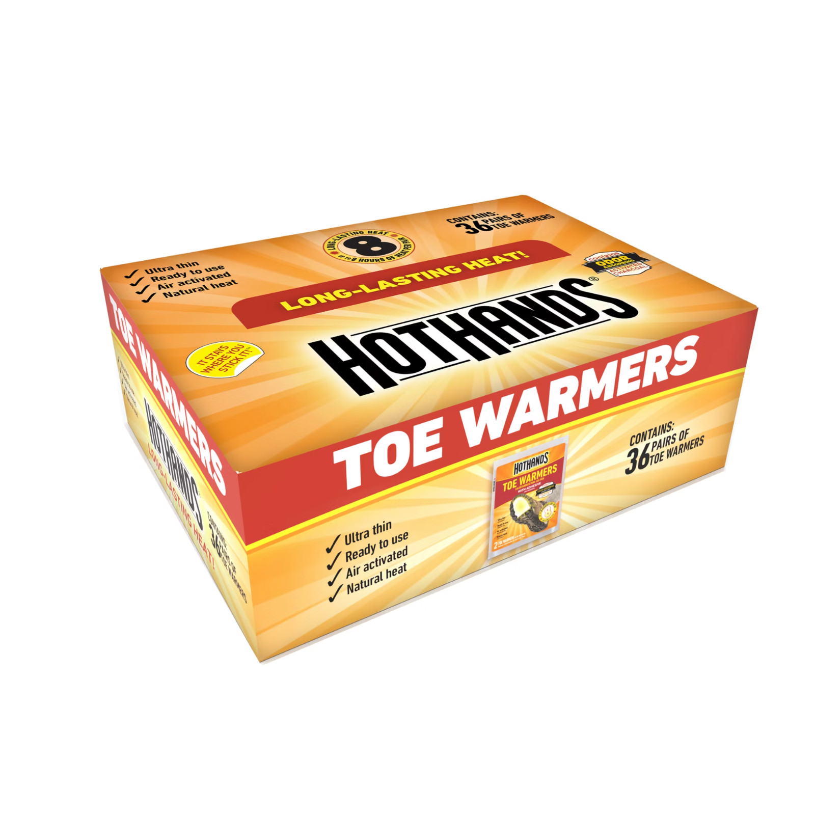 HotHands Toe Warmers with Adhesive, 36 Pairs (72 Total) , Up to 8 Hours of Heat
