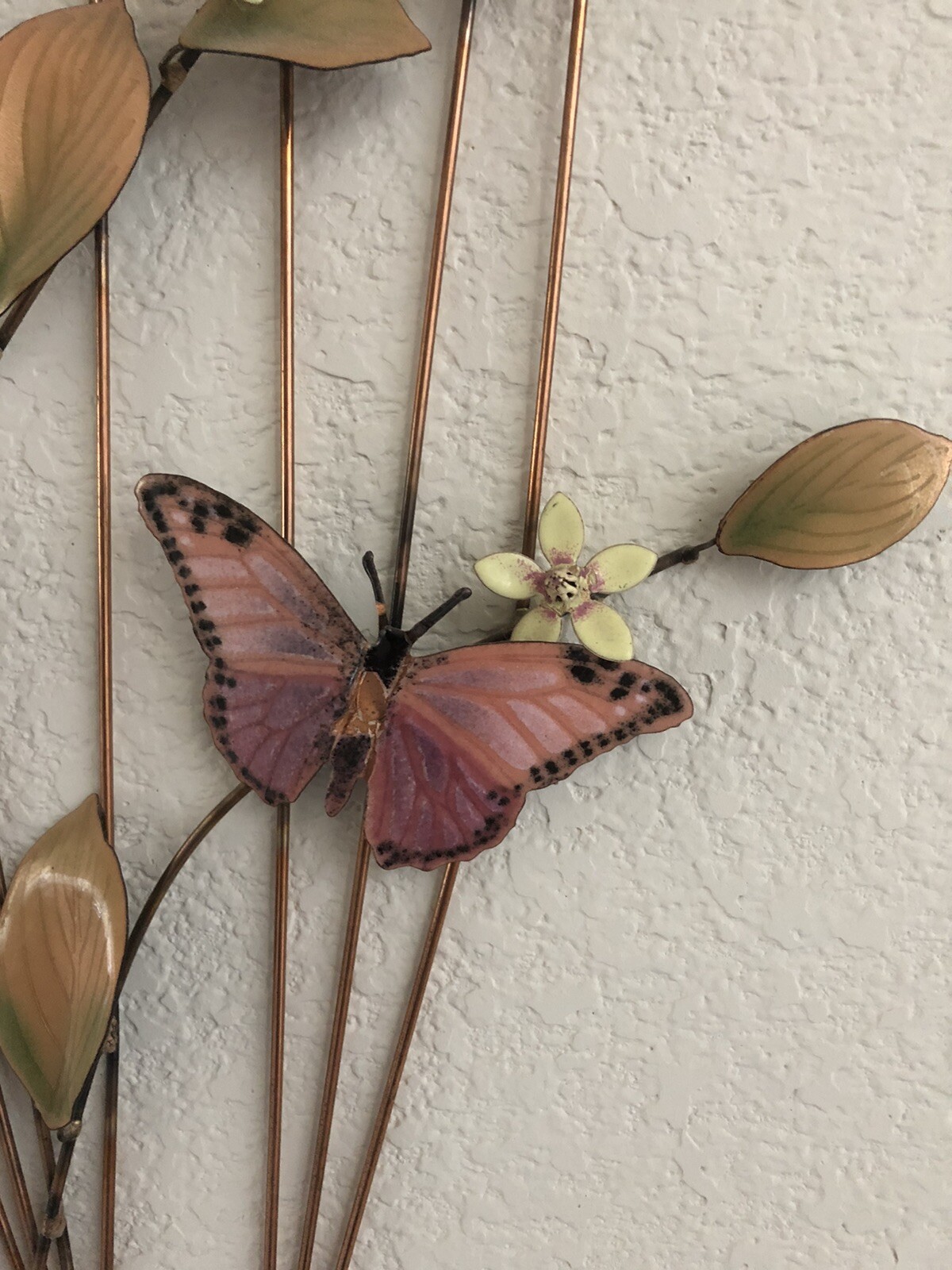 Lovely BUTTERFLY  FLOWER WALL SCULPTURE Bovano of Cheshire Copper Enamel Metal