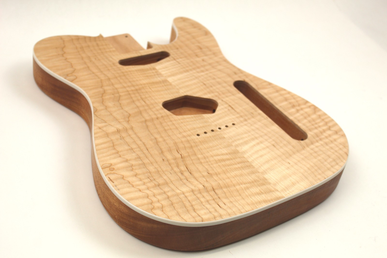 Guitar Body - T-Style - Curly Maple on Mahogany 1 Piece- Fits Fender Telecaster