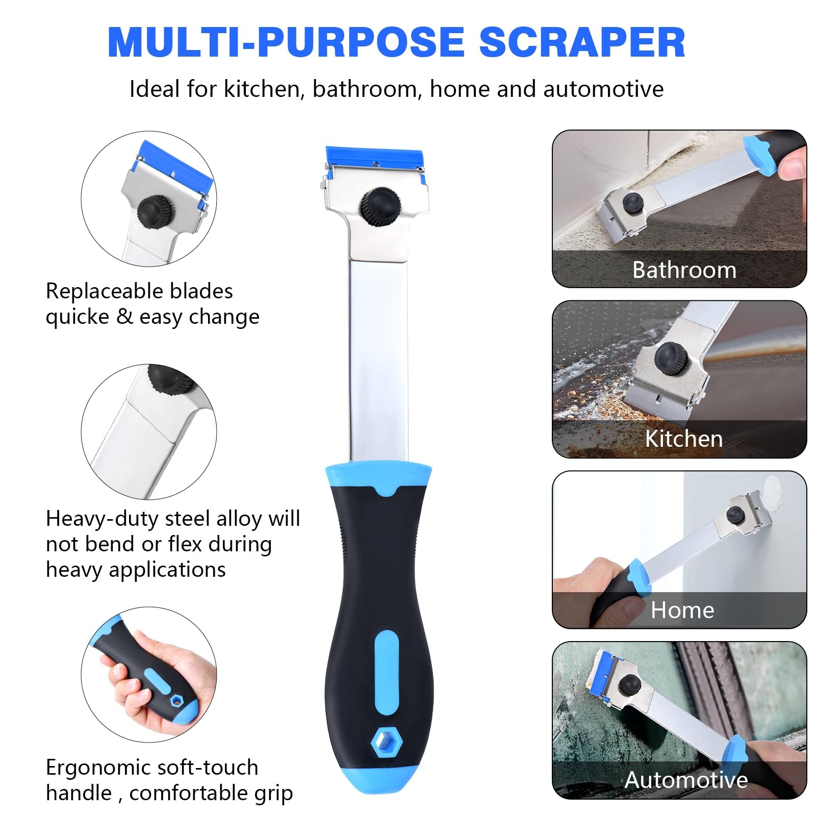 9.25" Razor Blade Scraper Tool W 10 Metal & 10 Plastic Blades Long Sticker Glass