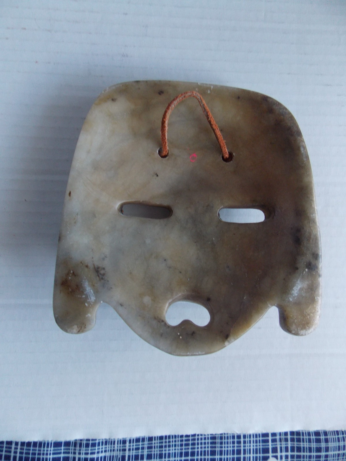 Mayan-Incan or Aztec-Carved Marble Stone Hanging Mask Approx. 5 7/8 "x 5 3/8"