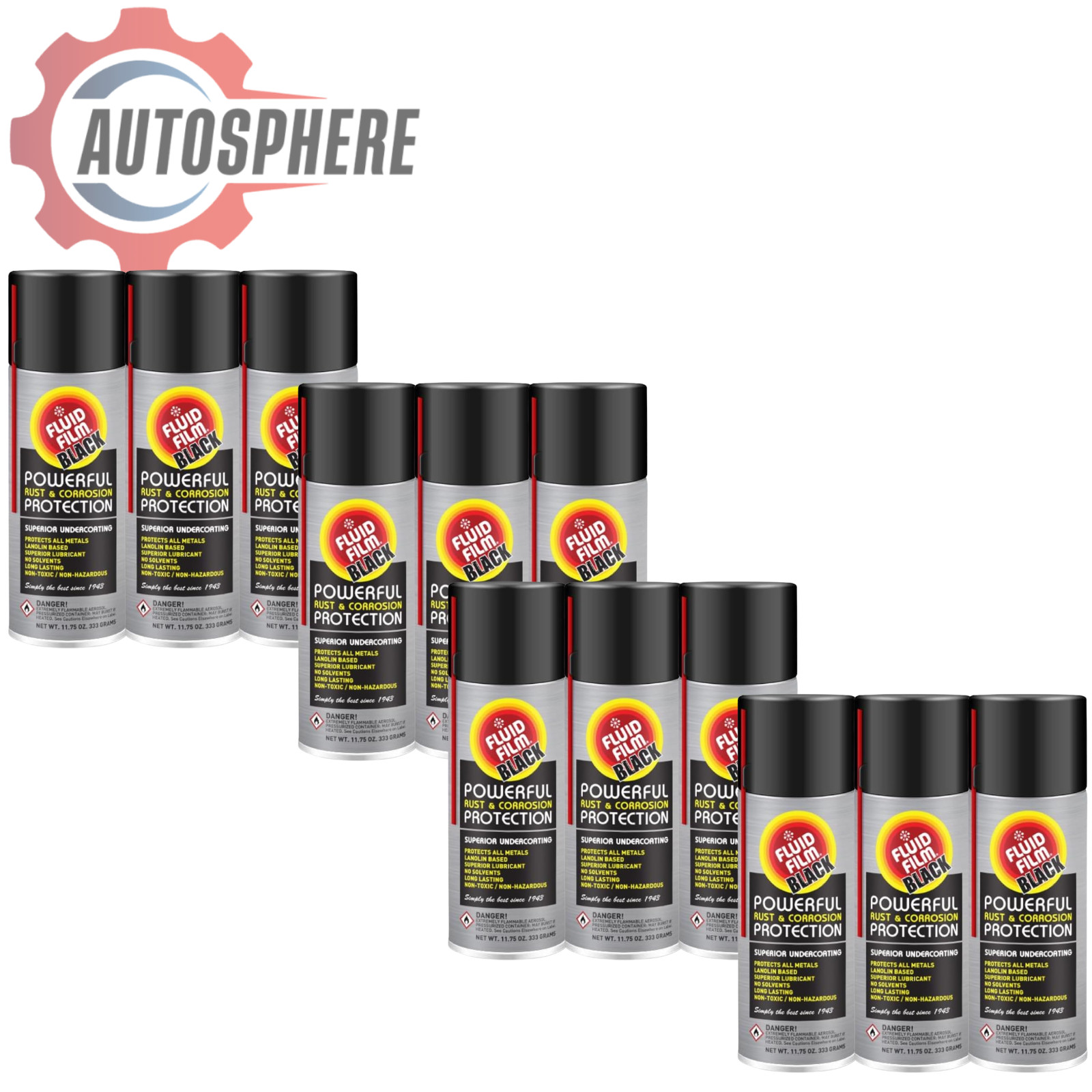 Fluid Film AS11B Black Undercoating Spray Rust Inhibitor Protection Black 12Pack