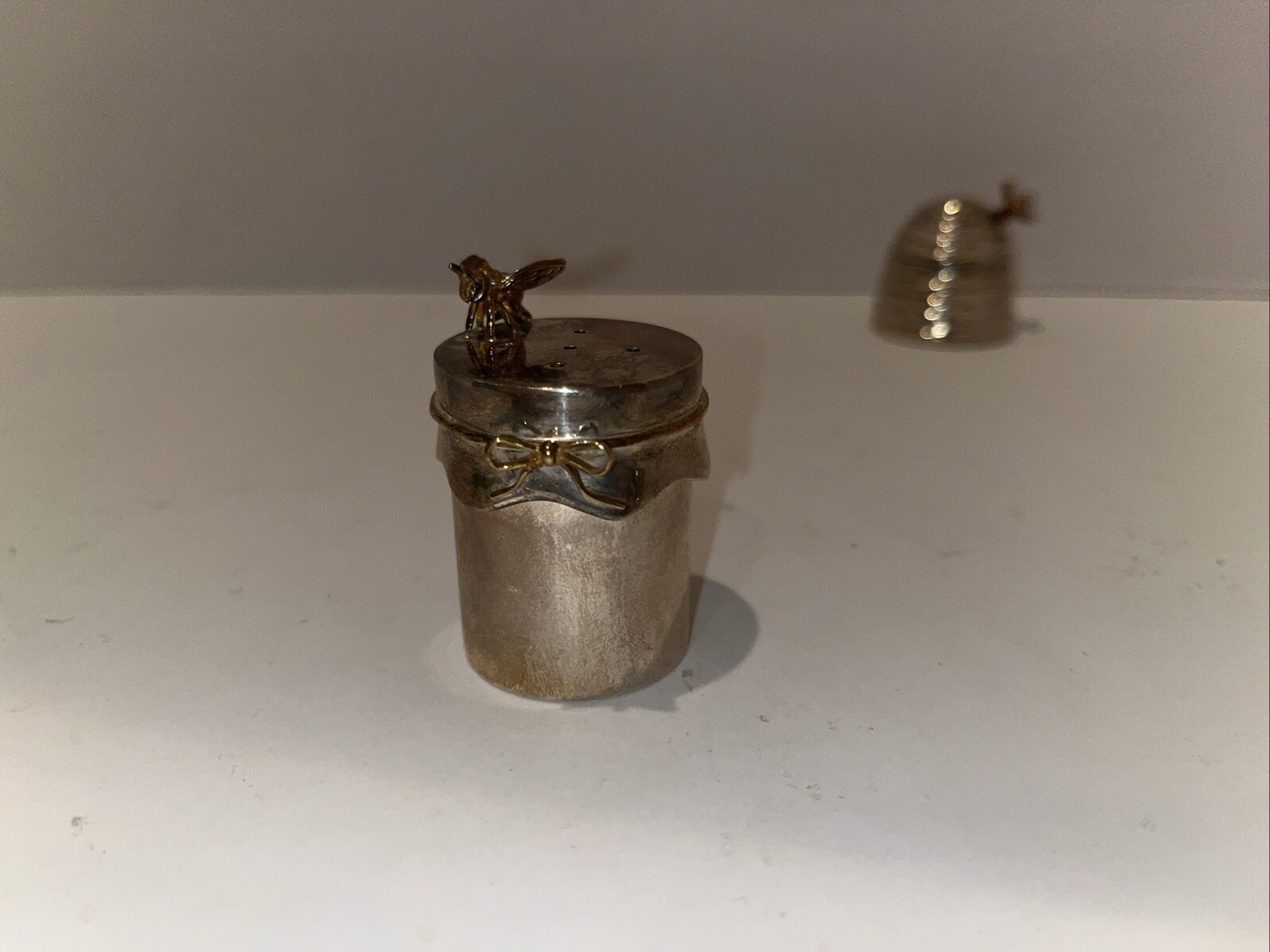 Thistle & Bee Sterling Silver Beehive Salt & Pepper Shakers Rare