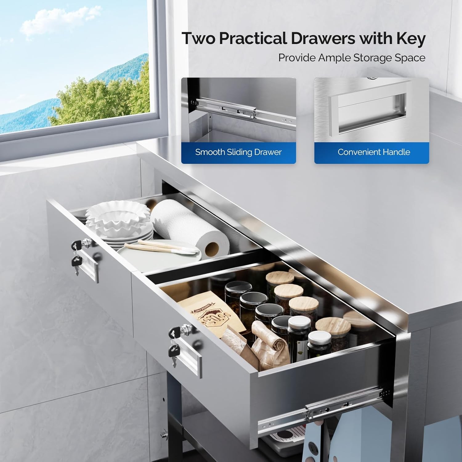 42 x 26 x39 Inch Heavy Duty Stainless Steel Prep & Work Table with Drawers NEW