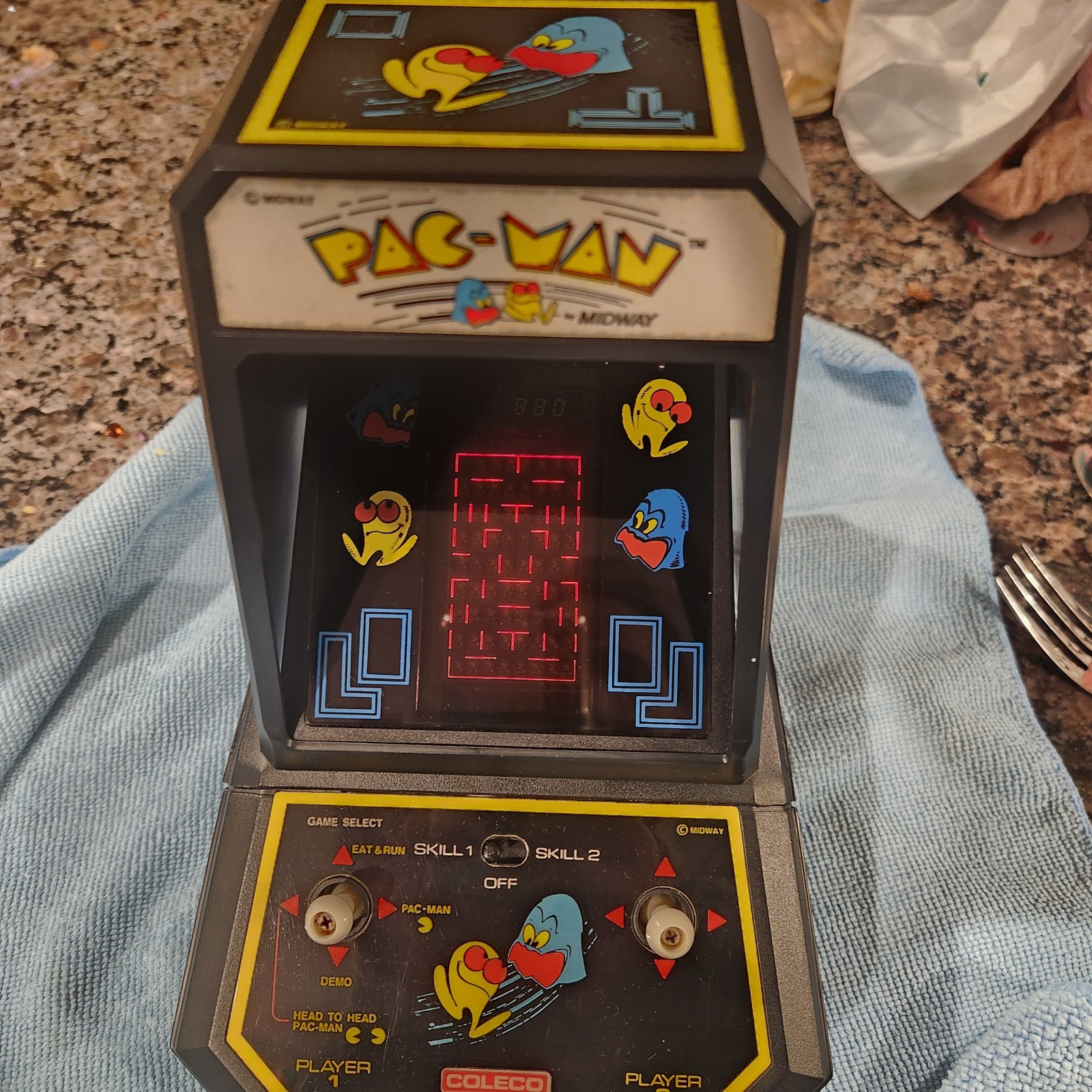 Vintage Pac-Man Mini-Arcade (Midway, Coleco) + box, manual, warranty card; Works