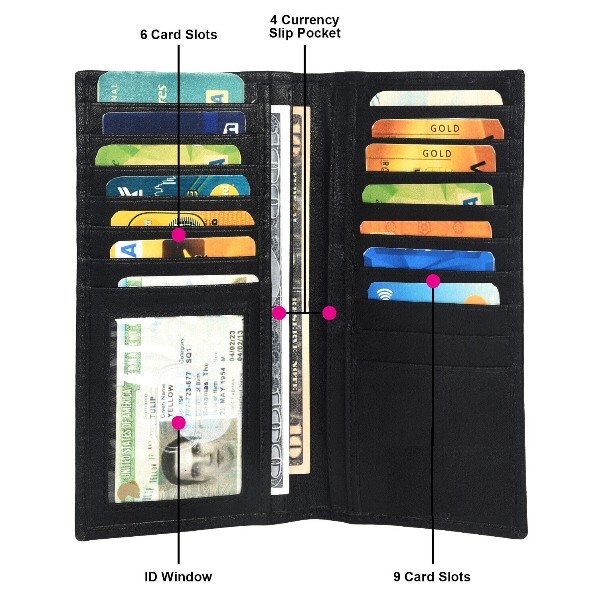 MARSHAL Genuine Leather Men Long Wallet Pockets ID Card Clutch Bifold Purse