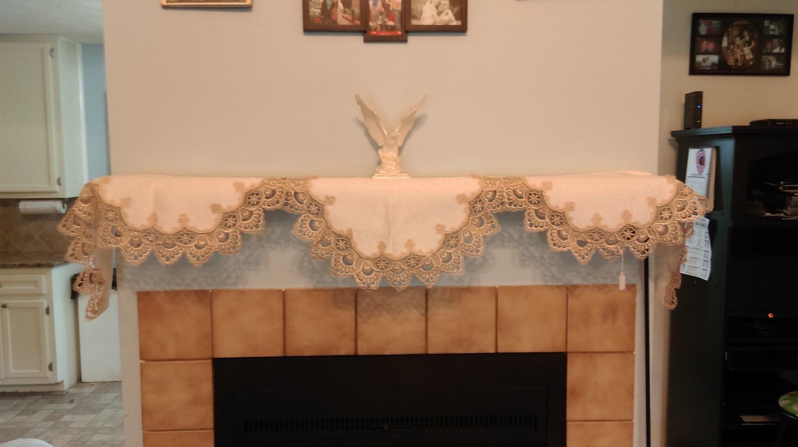 Doily Boutique Table Runner or Doily with Gold Lace and Antique White Fabric