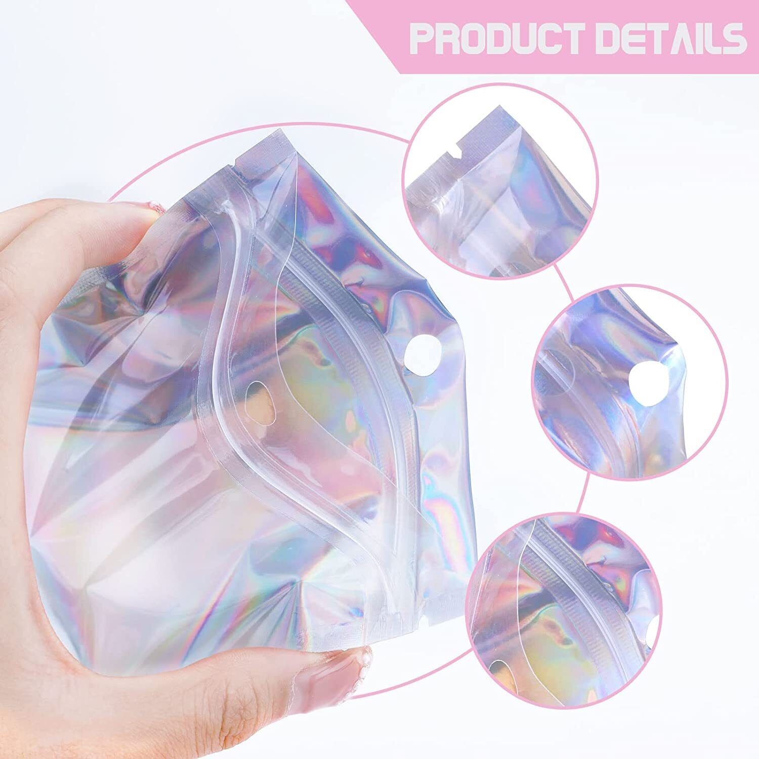100-1000PCS Holographic Mylar Foil Bags Smell Proof Resealable Zip Seal Pouches