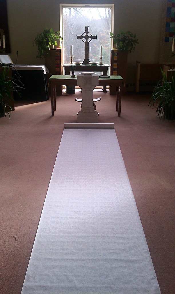 75ft White Fabric Rose Print Wedding Aisle Runner