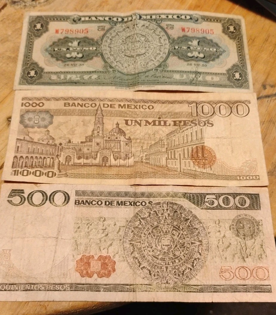 Three Mexican bank notes