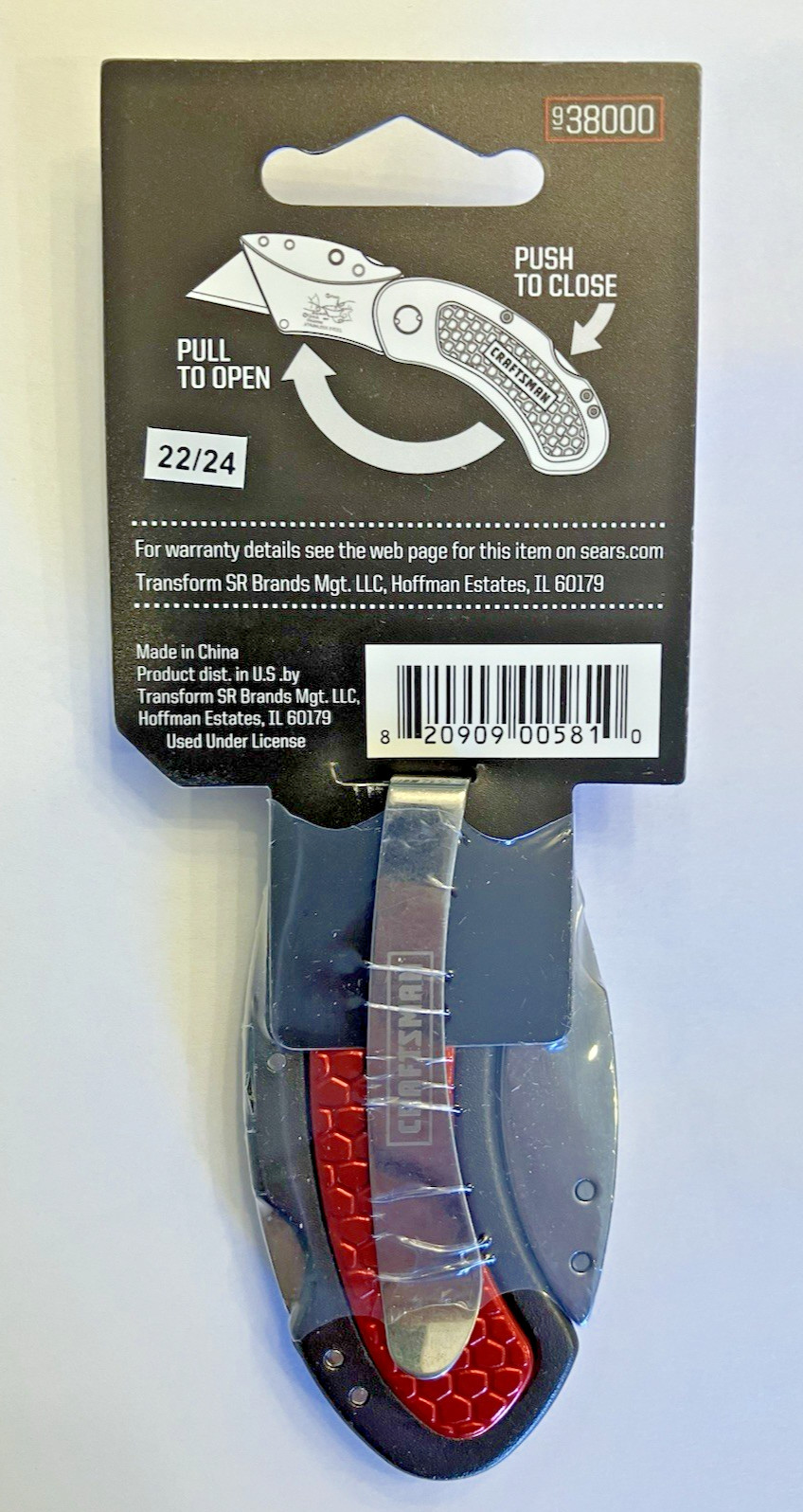 SEARS CRAFTSMAN #38000 NOS Folding Lockback Utility Knife w/Belt Clip *RED*