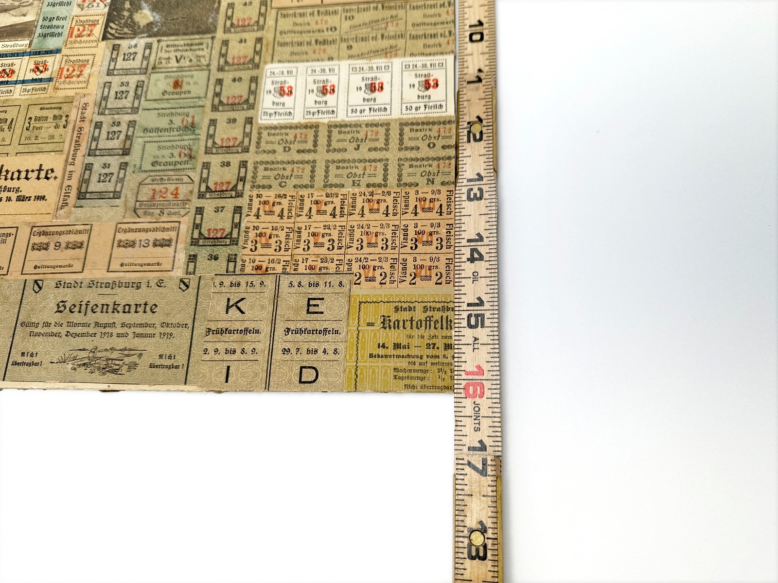 WWI Framed Ration Coupon Collage Folk Art Strasbourg Alsace Germany Trench 1917