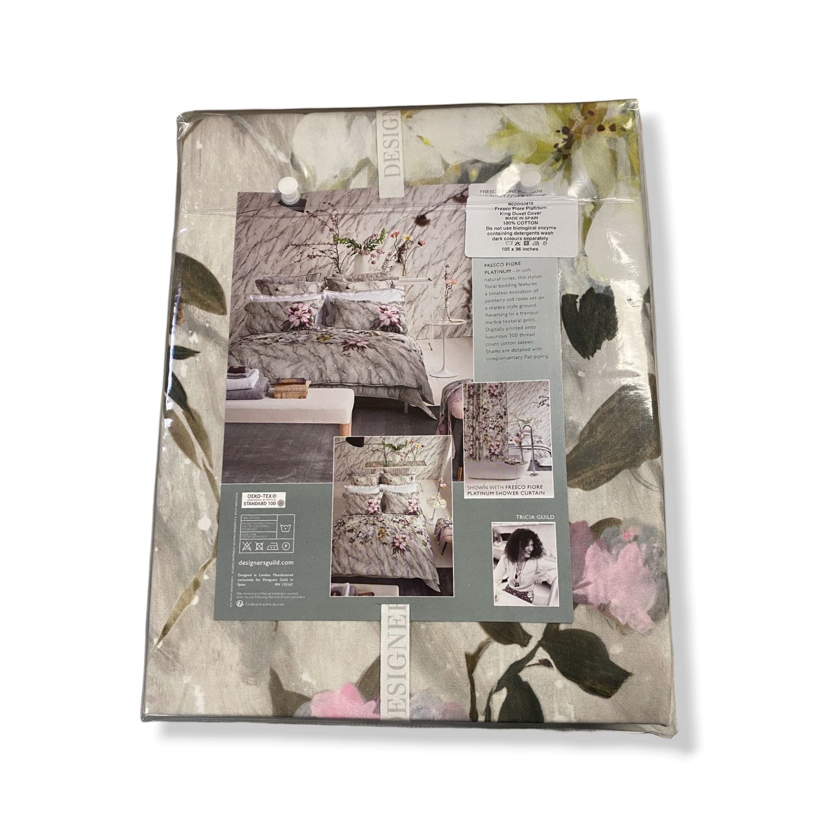 $350 Designers Guild Grey Fresco Fiore Floral Platinum King Duvet Cover Blanket
