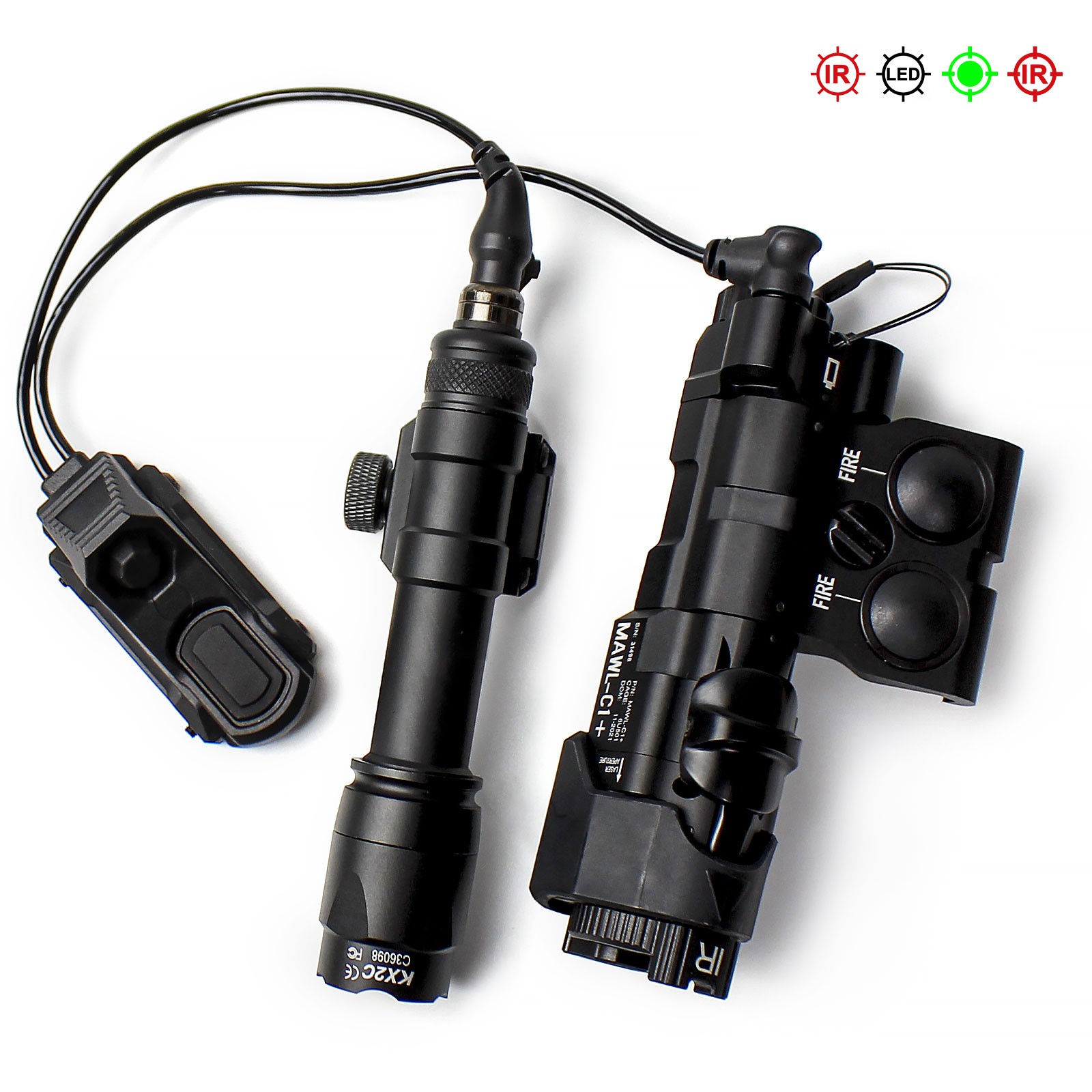 Metal MAWL C1 Green IR Laser Sight White LED Light M600C Flashlight Axon Switch