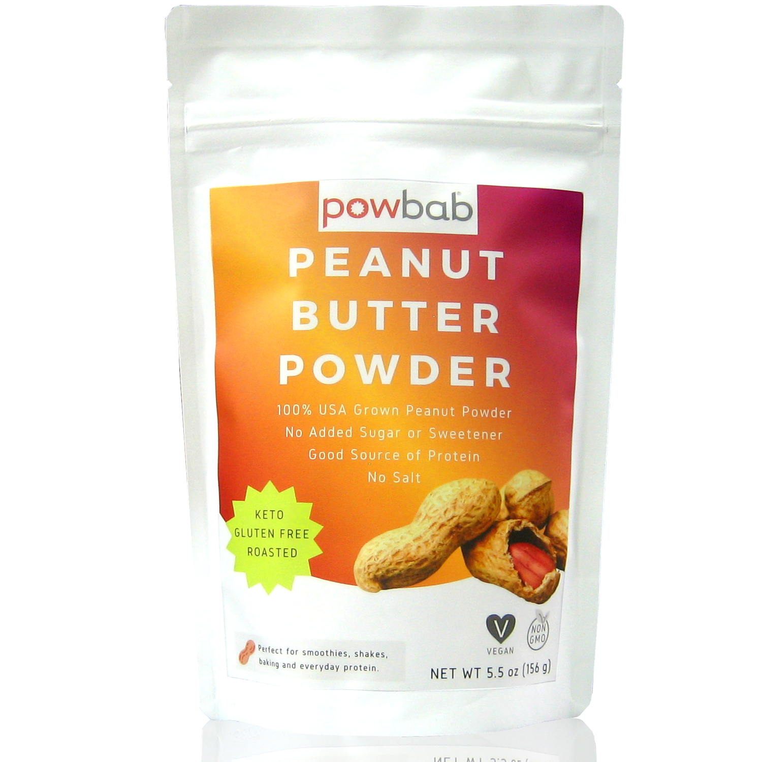 powbab Peanut Butter Powder Unsweetened, No Sugar-100% USA Organic Peanuts 5.5oz
