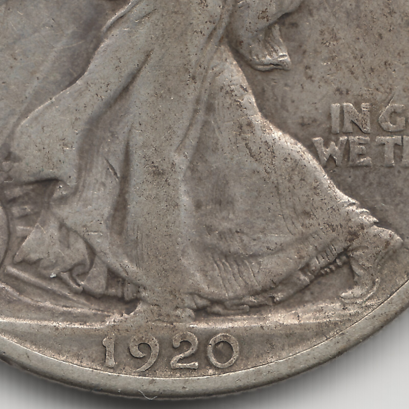 1920 S Walking Liberty Half Dollar, F-VF