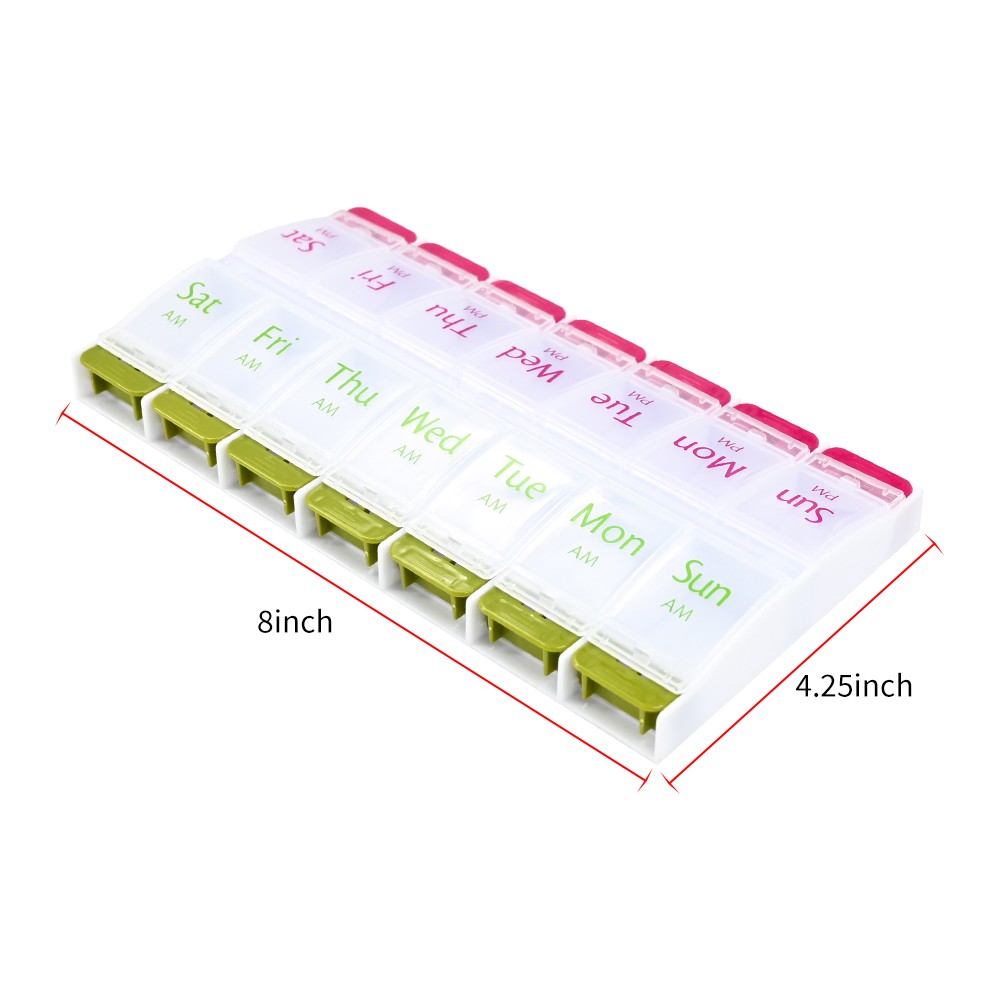 8" Weekly Pill Box Organizer Twice 7 day Organizer Case Medicine USA