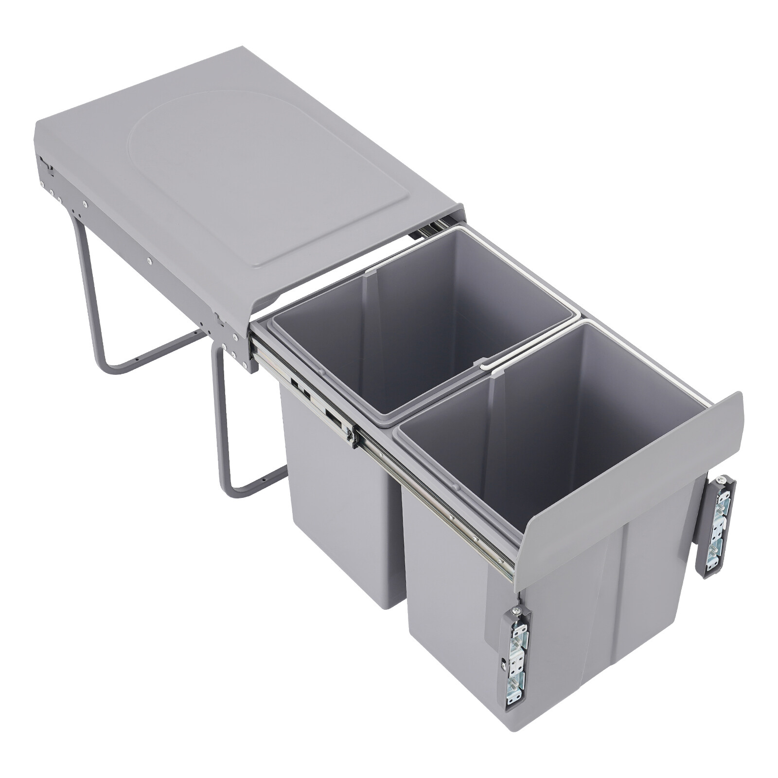4.4Gal Under Cabinet Dual Pull-Out Trash Can Kitchen 20L Sliding Waste Bin Grey