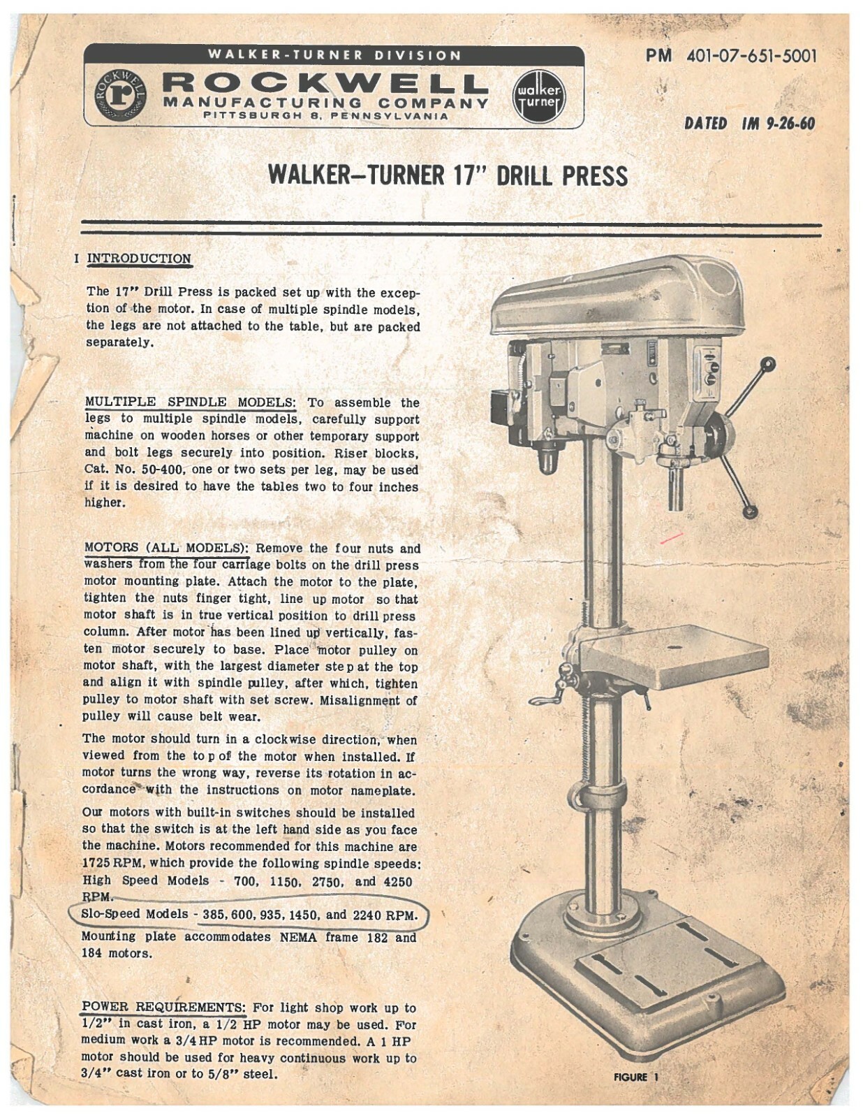 Operator Maintenance Manual Fits Rockwell-Delta Walker-Turner 17" Drill Press +