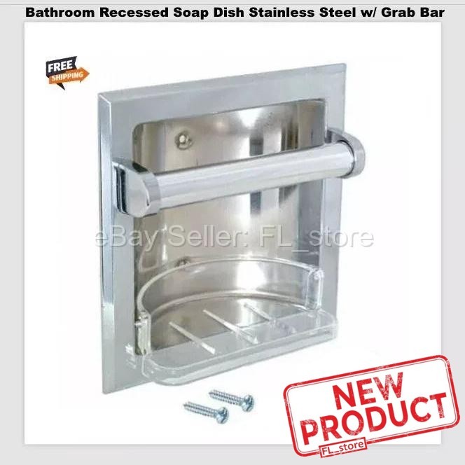 Stainless Steel Recessed Soap Dish w/ Grab Bar Bathroom Bath Shower Silver