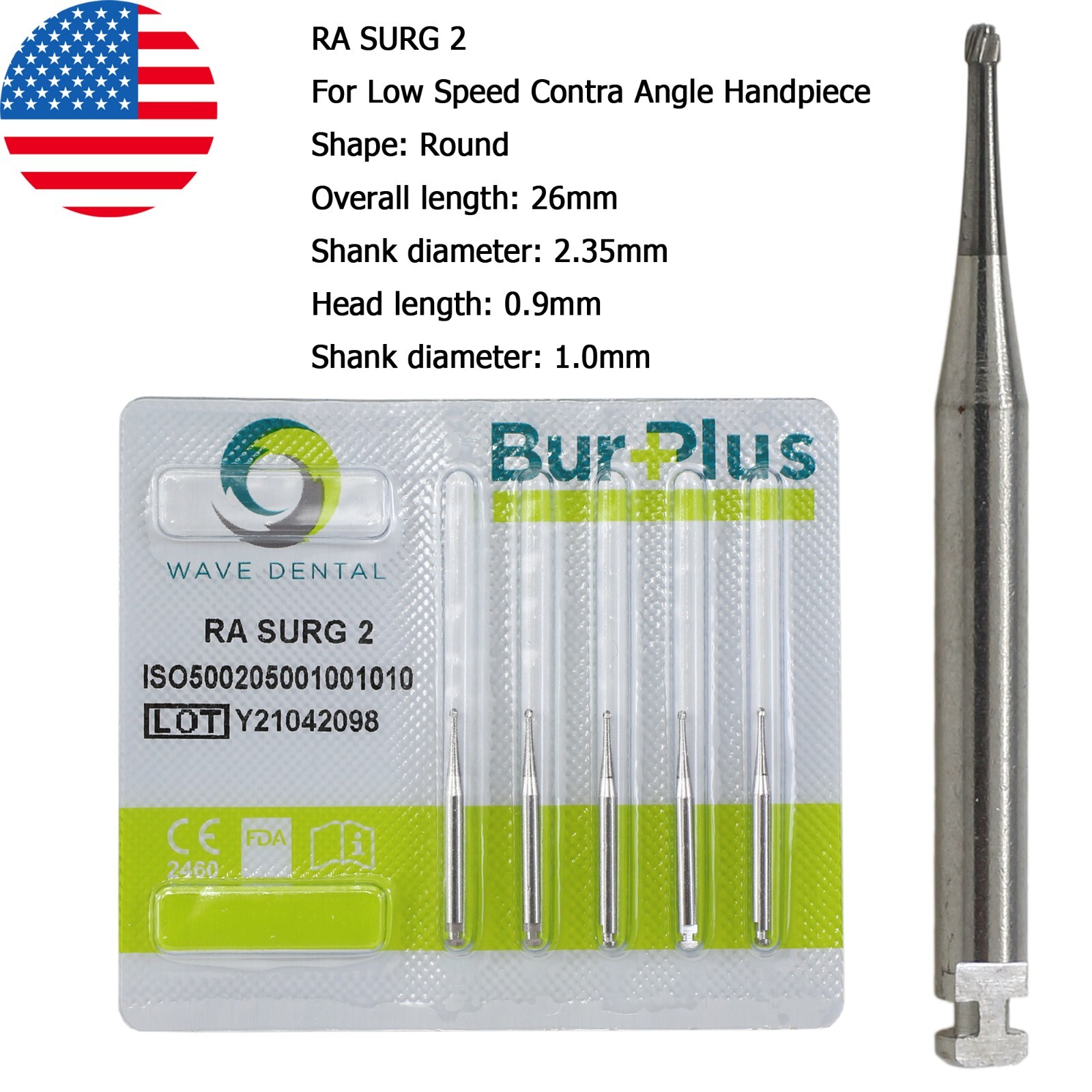 Wave Dental Carbide Round Burs Surgical Length Latch Burs Low Speed LA RA 2 4 6