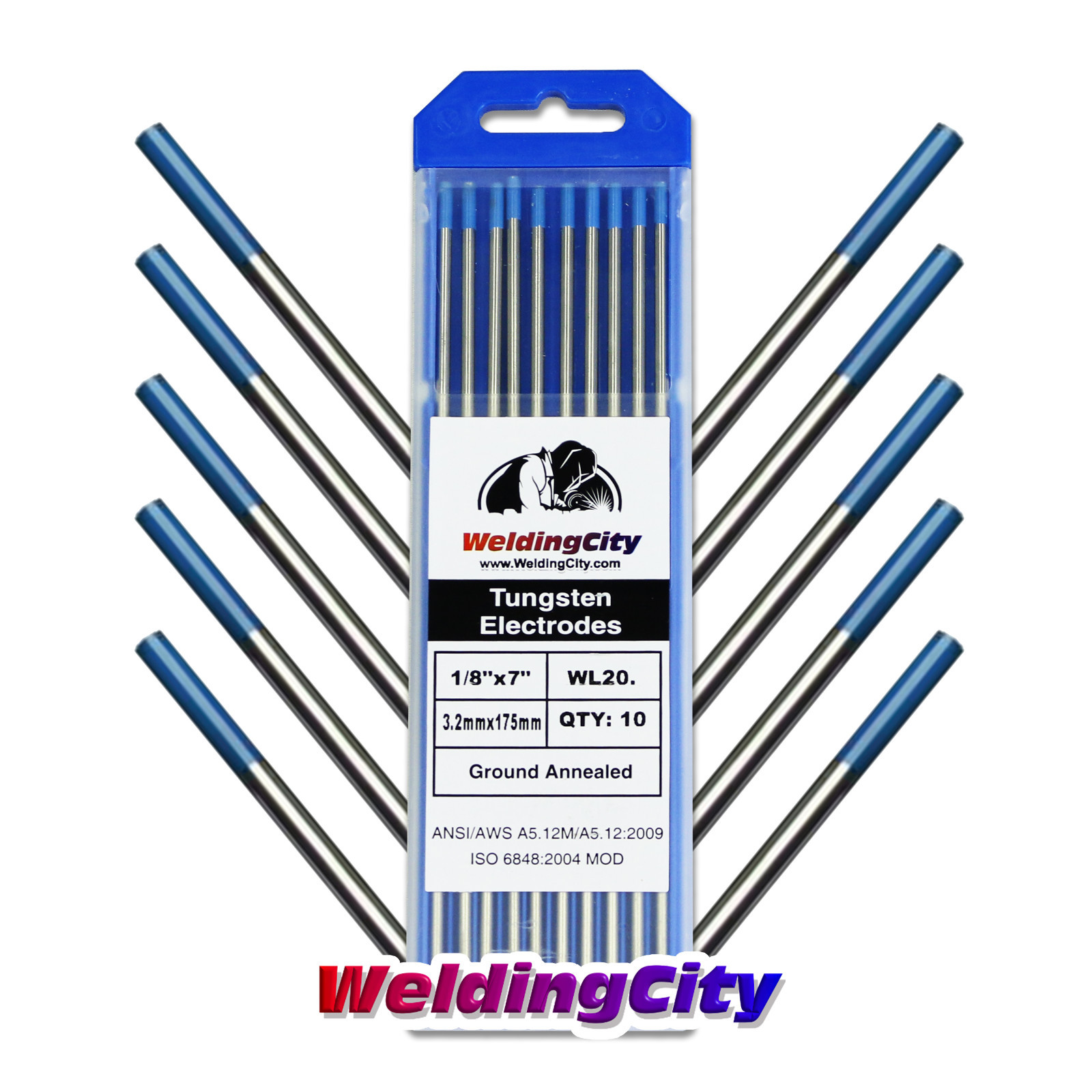 WeldingCity® 10-pk TIG Welding Tungsten Electrode 2% Lanthanated Blue 1/8"x7" US