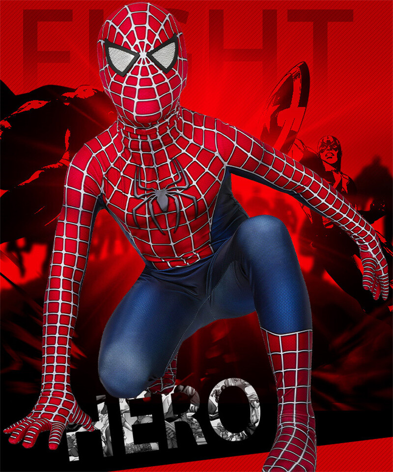 Spider-Man Tobey Maguire Costume Kids Boys Cosplay Jumpsuit + Mask