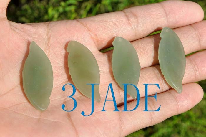 Hand Carved Natural Nephrite Jade Leaf Pendant / Carving