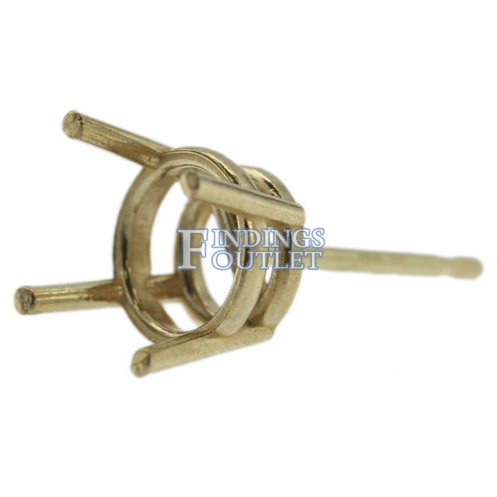 14k Yellow Gold Round Stud Earring Mounting Setting Push Back Post 4 Prong