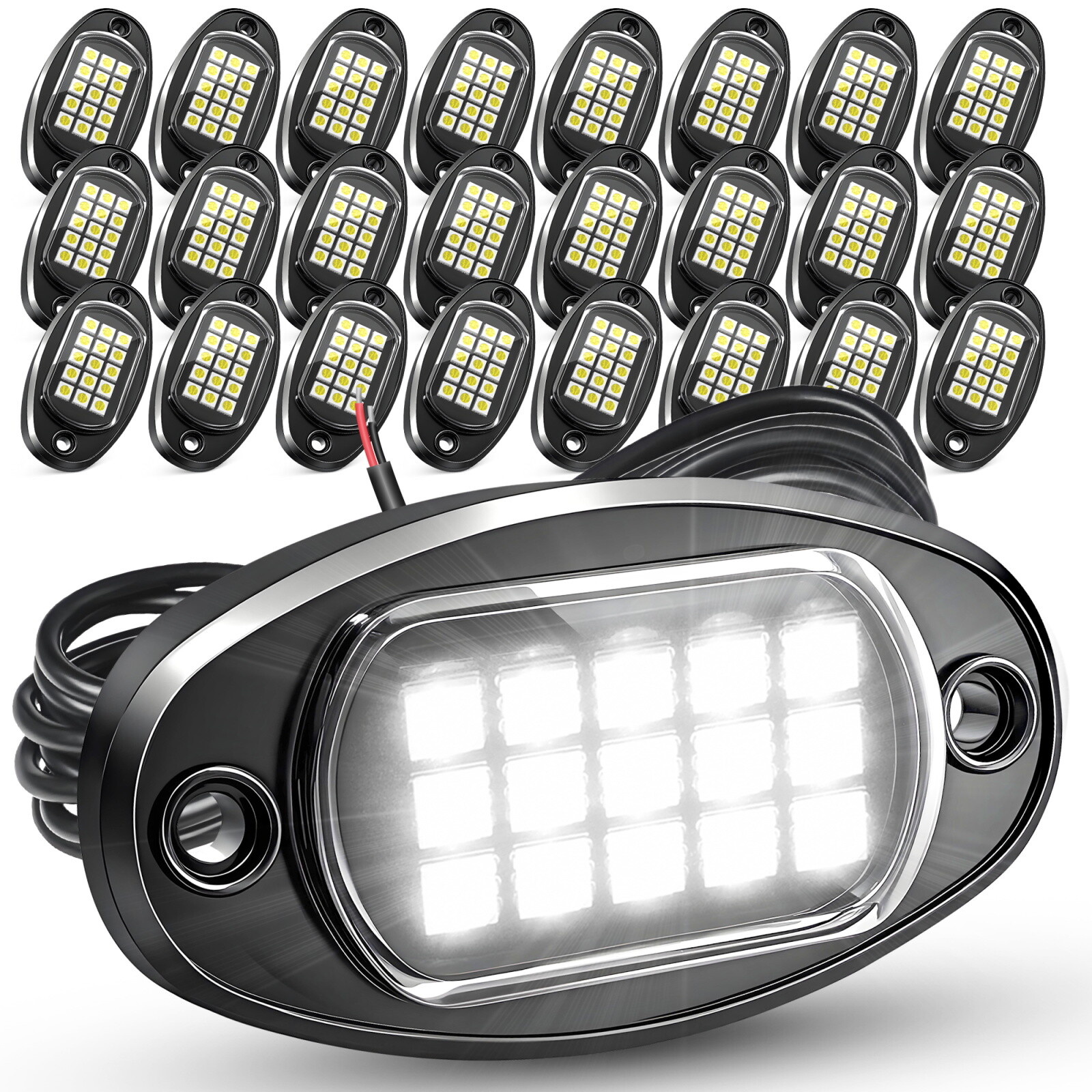24 Pods Pure White LED Rock Lights Offroad Under Car Truck Underbody Lights Kits
