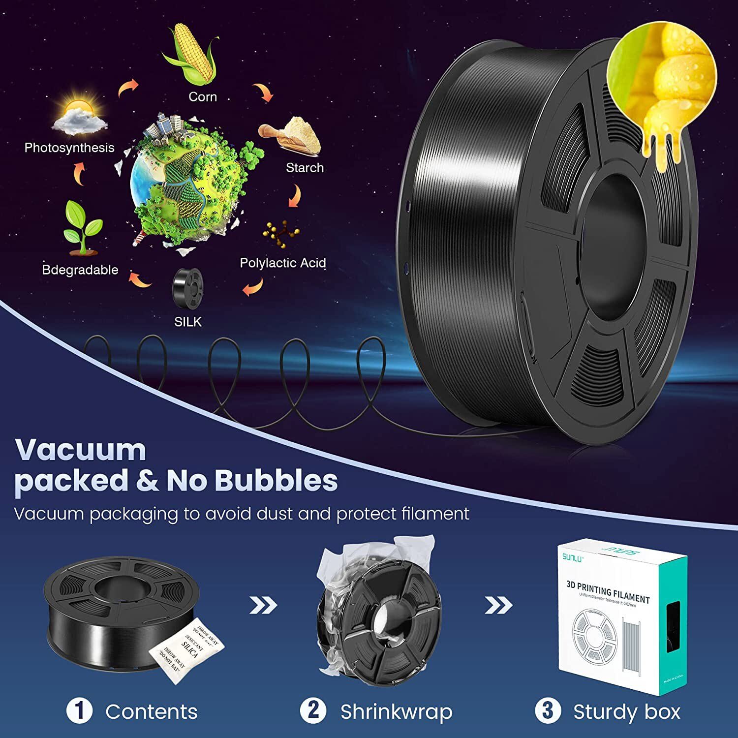 SUNLU 1KG 3D Filament PLA/PLA Matte/PLA Meta/PLA+/ABS/PETG/SILK 1.75mm TPU-500g