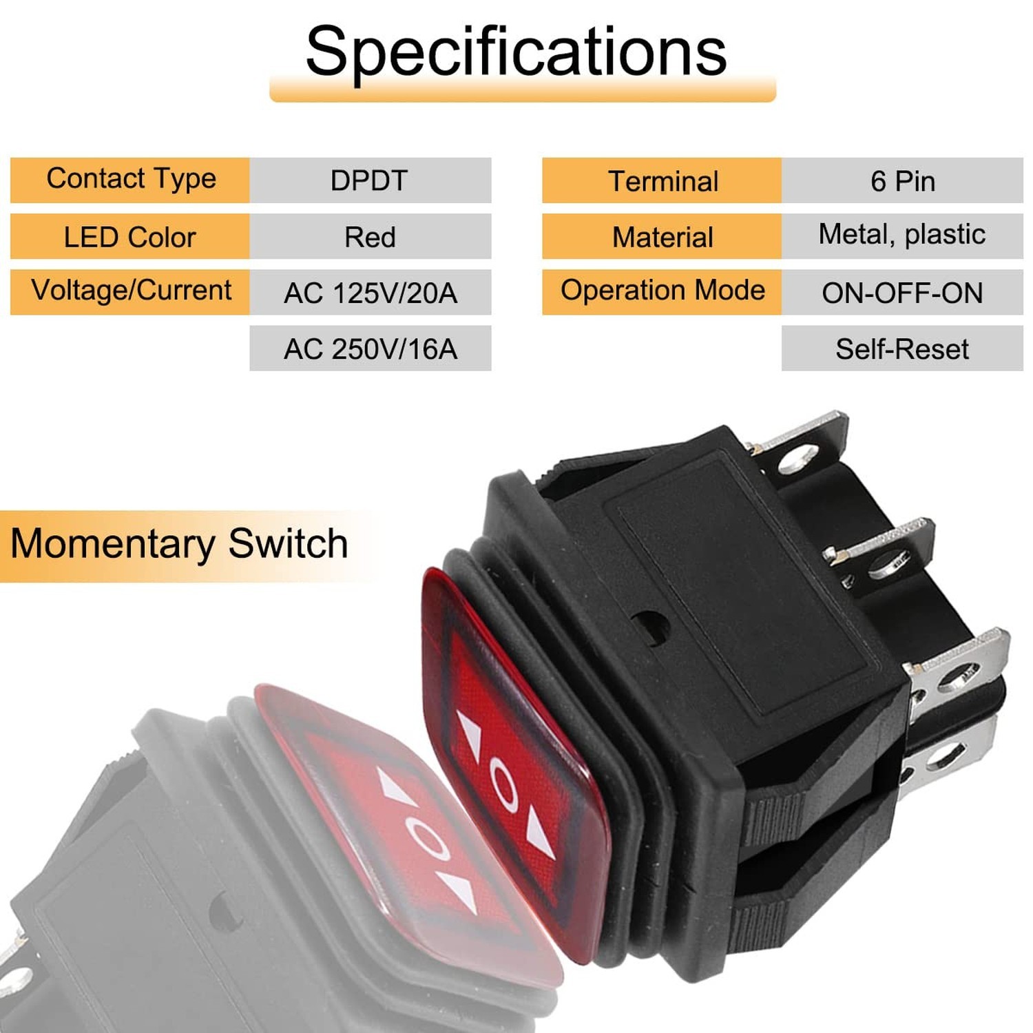 Momentary Rocker Switch Polarity Reverse Switch DC 12V 10A Motor Control Togg...