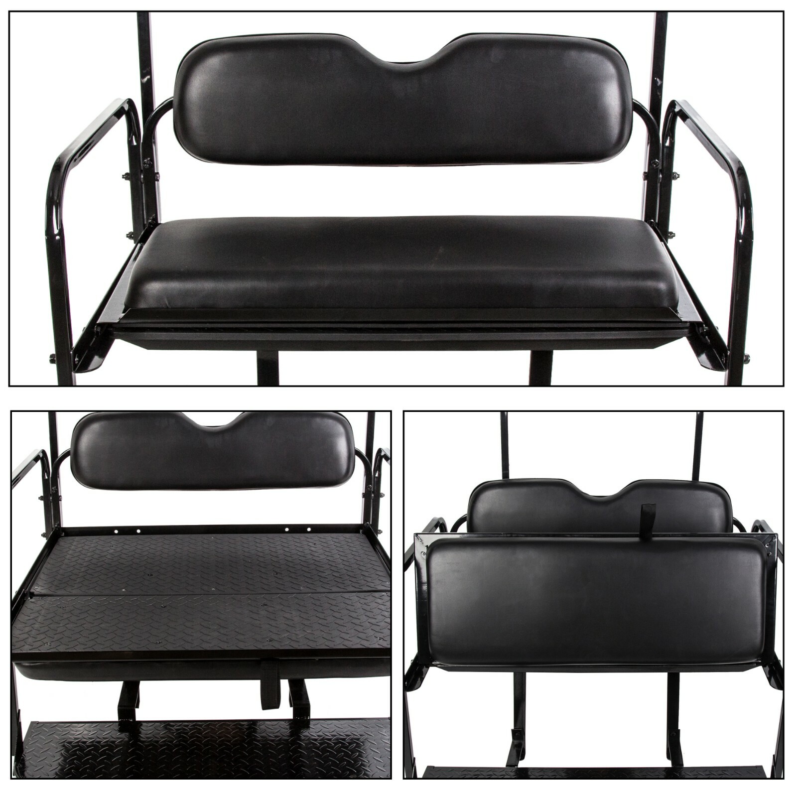 Golf Cart Black Rear Flip Folding Seat Kit + Grab Bar For EZGO TXT 1995-Up