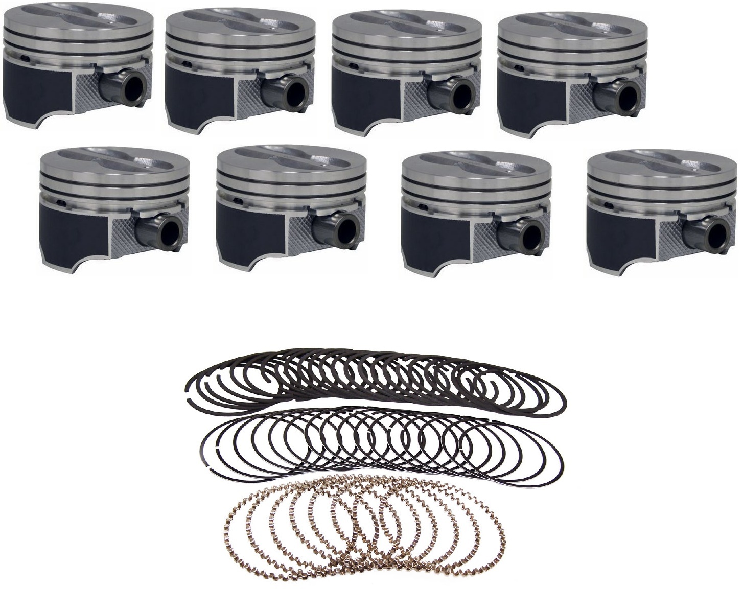 Coated Skirt Hypereutectic Flat Top Pistons w/ Rings for Chevrolet SBC 350 5.7L